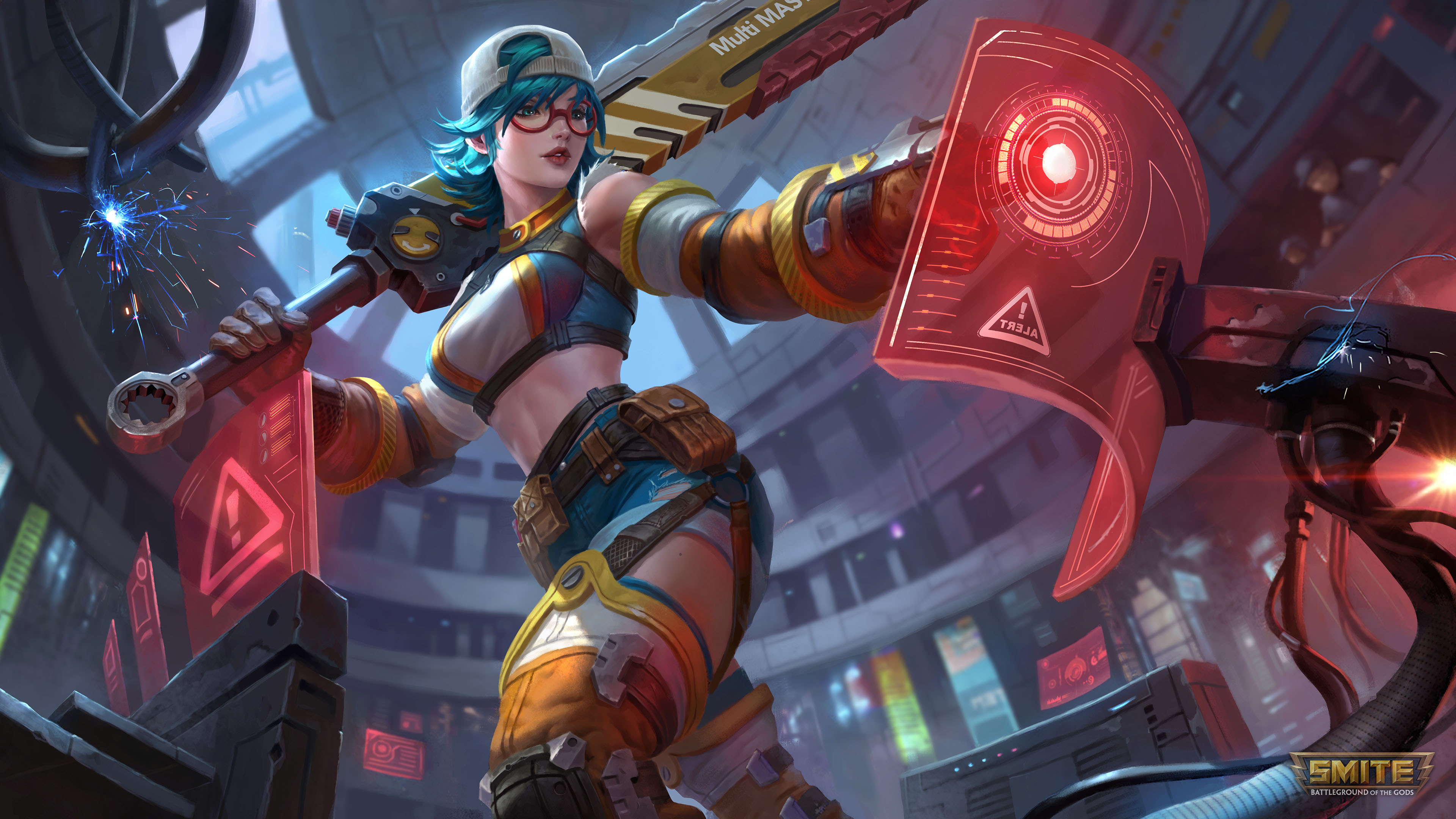 General 3840x2160 Smite Bellona (Smite) video games blue hair glasses blue eyes video game characters