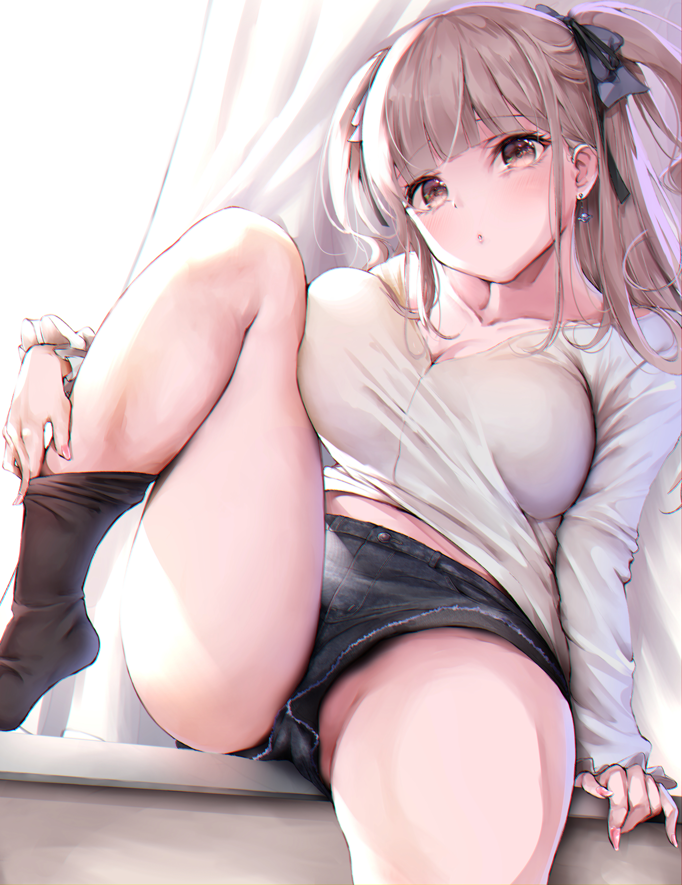 Anime 2386x3097 Fay (artist) anime girls big boobs spread legs short shorts thighs CGI