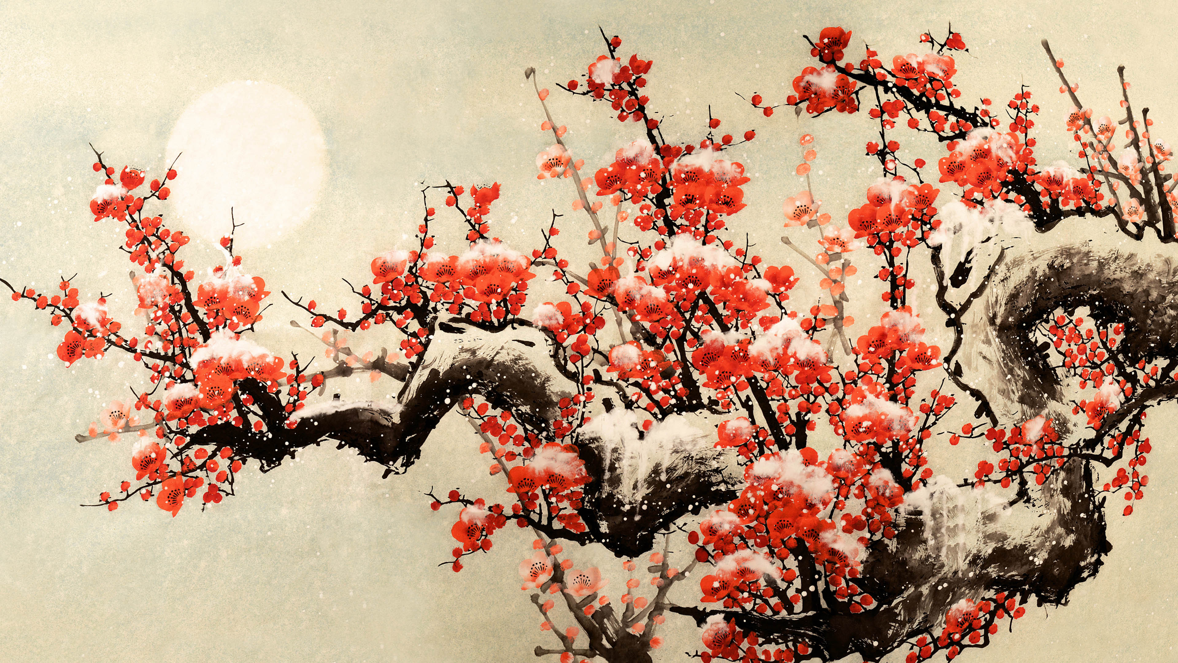 General 3840x2160 artwork cherry blossom trees digital art simple background