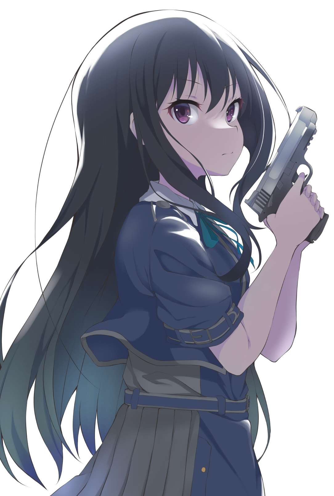 Anime 1084x1609 anime anime girls Lycoris Recoil Inoue Takina long hair black hair solo artwork digital art fan art gun girls with guns