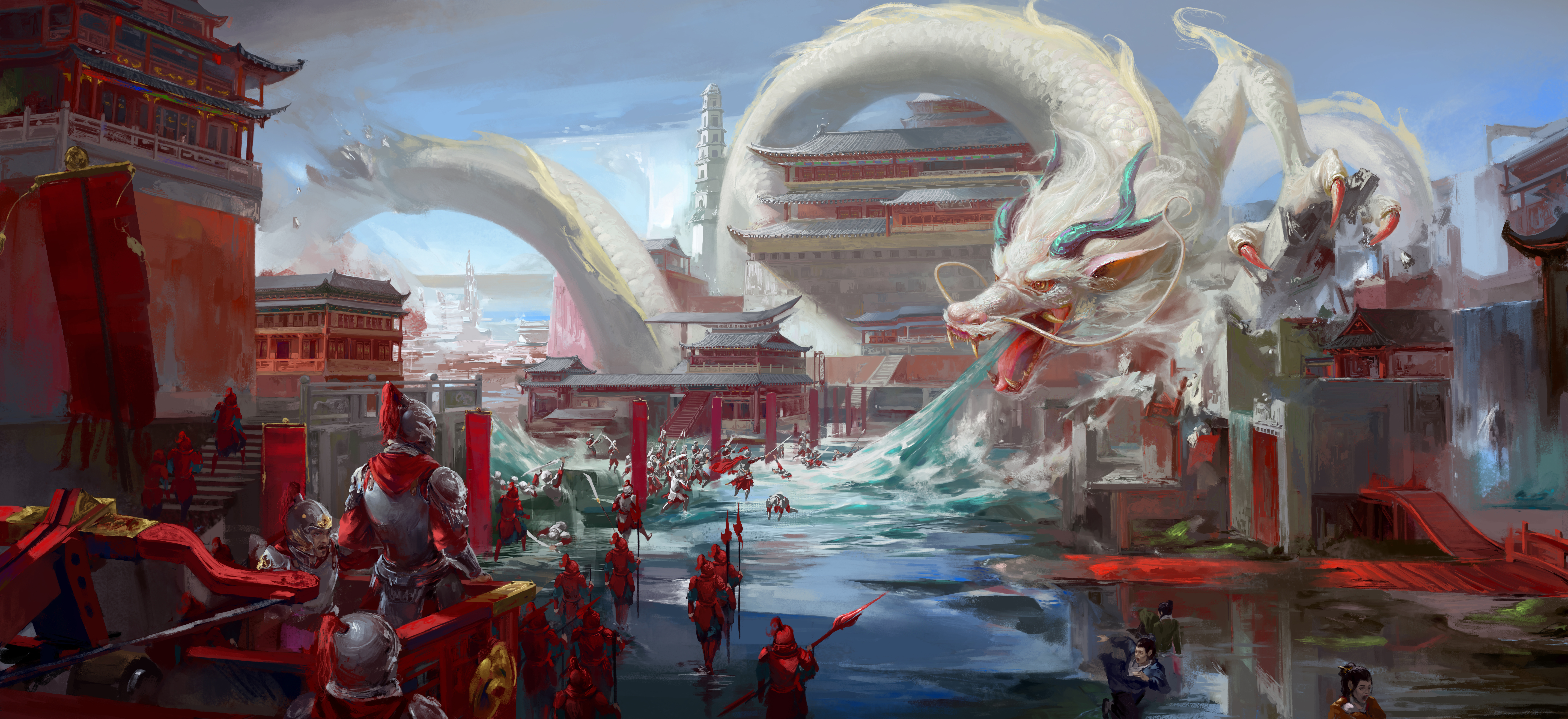 General 8882x4073 painting fantasy art creature dragon water Chinese dragon