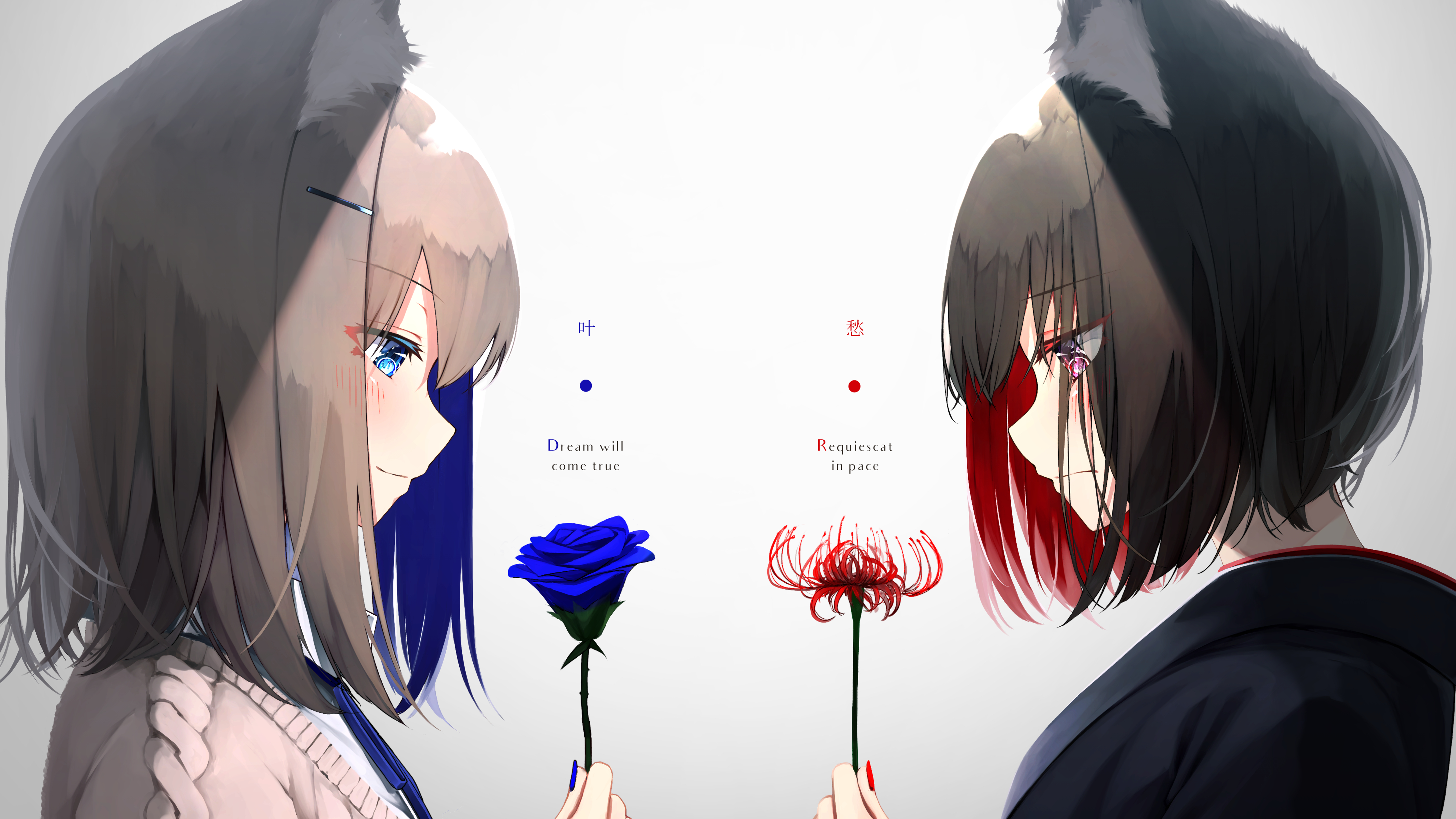 Anime 7680x4320 anime anime girls original characters rose blue rose flowers animal ears fox ears fox girl
