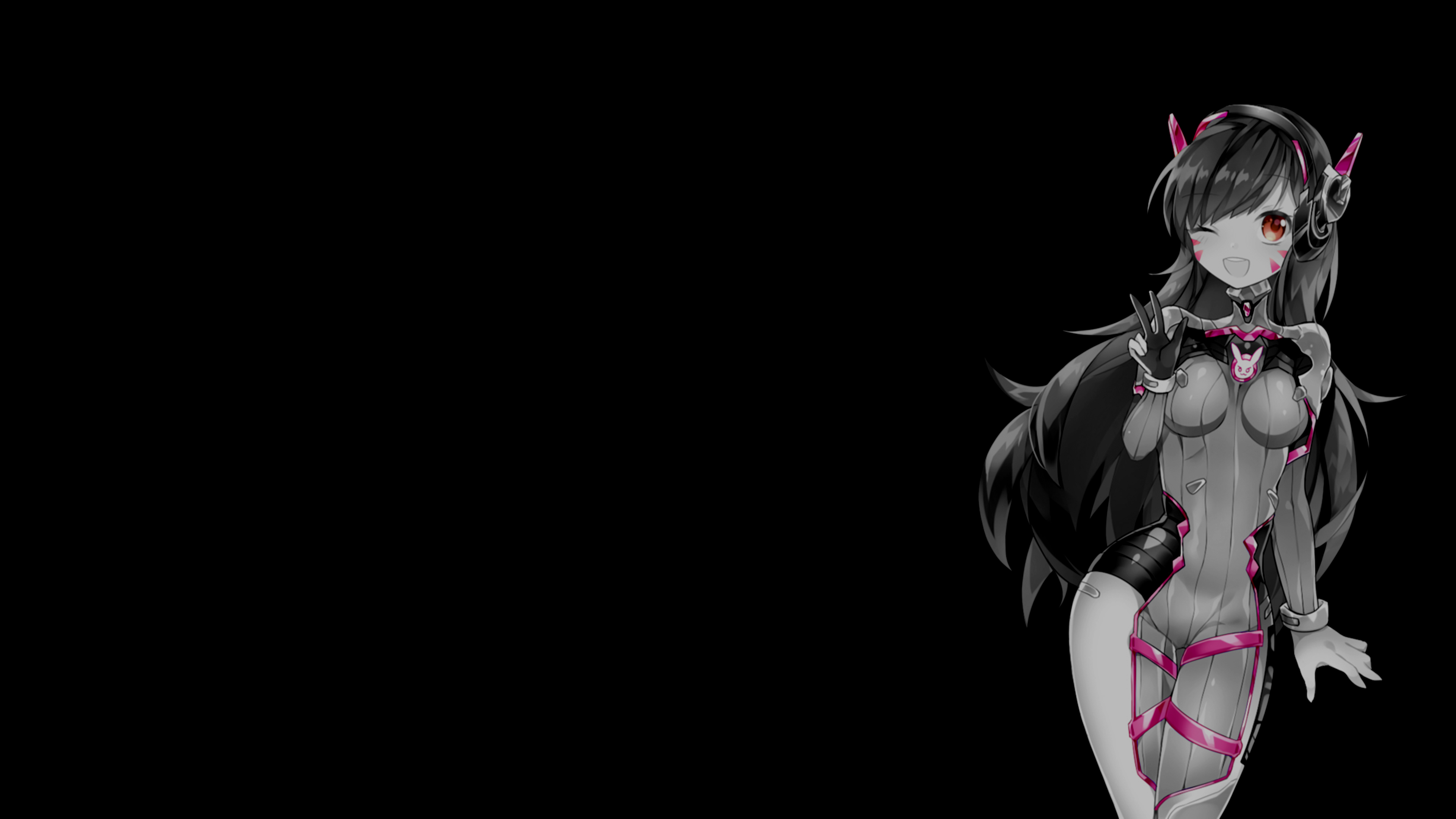 Anime 3840x2160 simple background dark background black background selective coloring anime girls Overwatch D.Va (Overwatch)