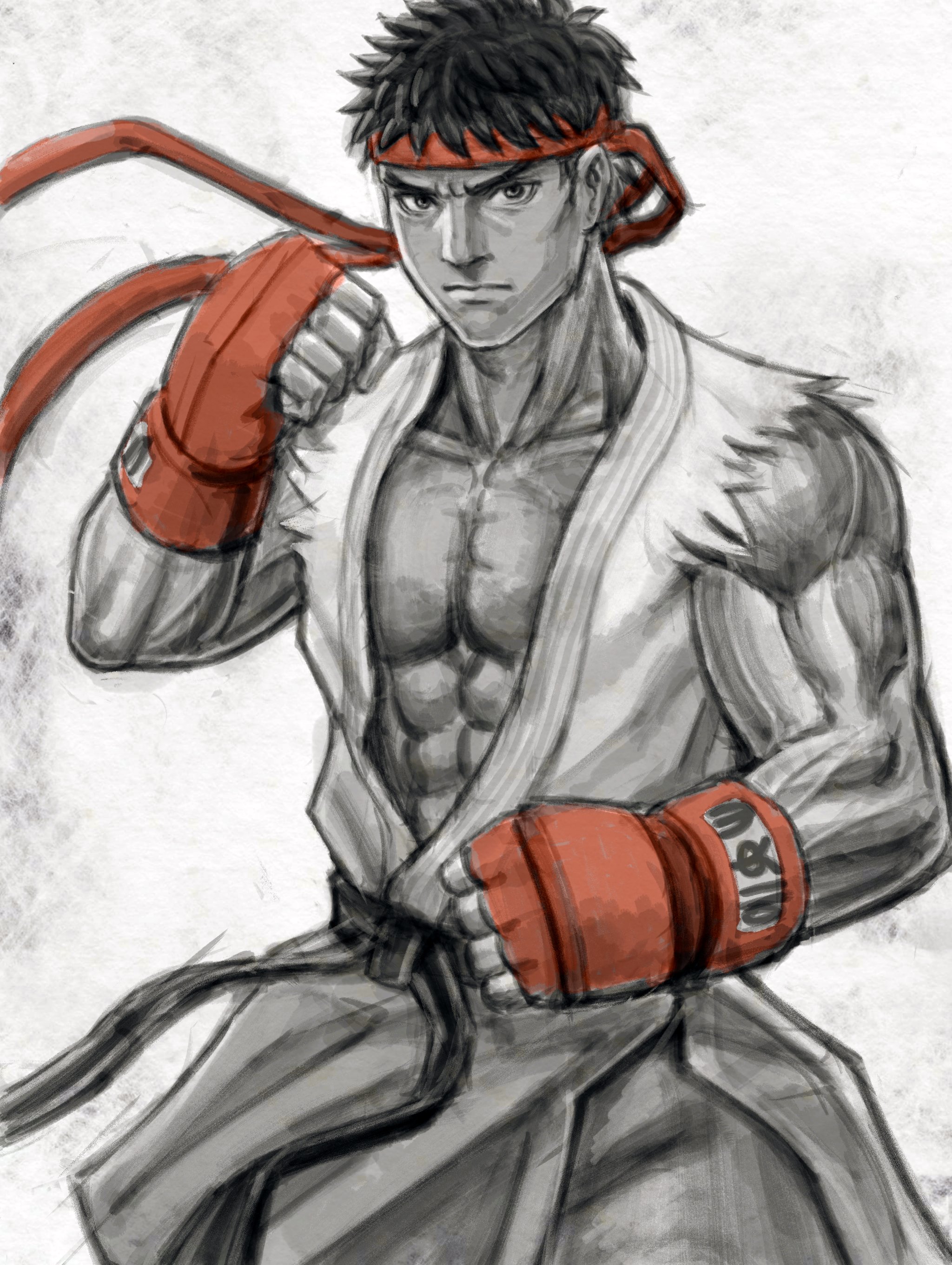 video game characters, Ryu (Street Fighter), short hair, brunette
