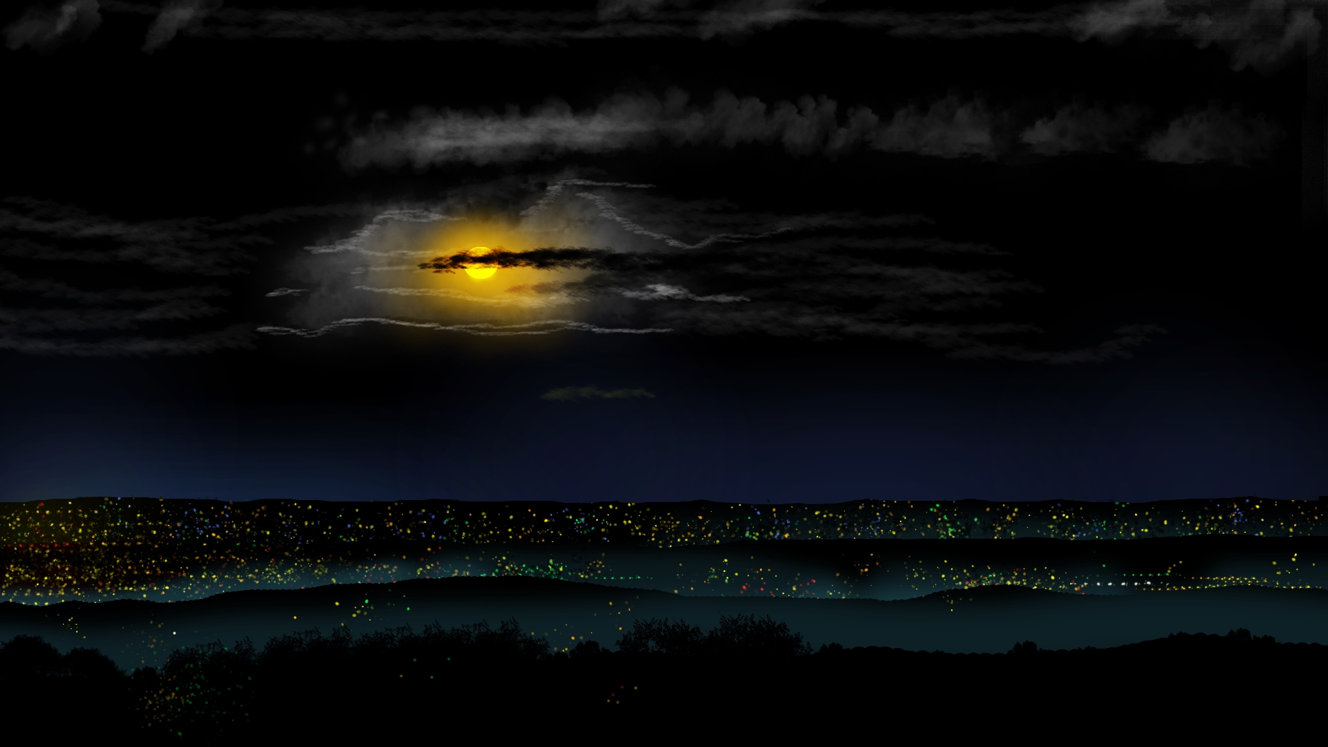 General 1920x1080 digital painting digital art city night Moon skyline