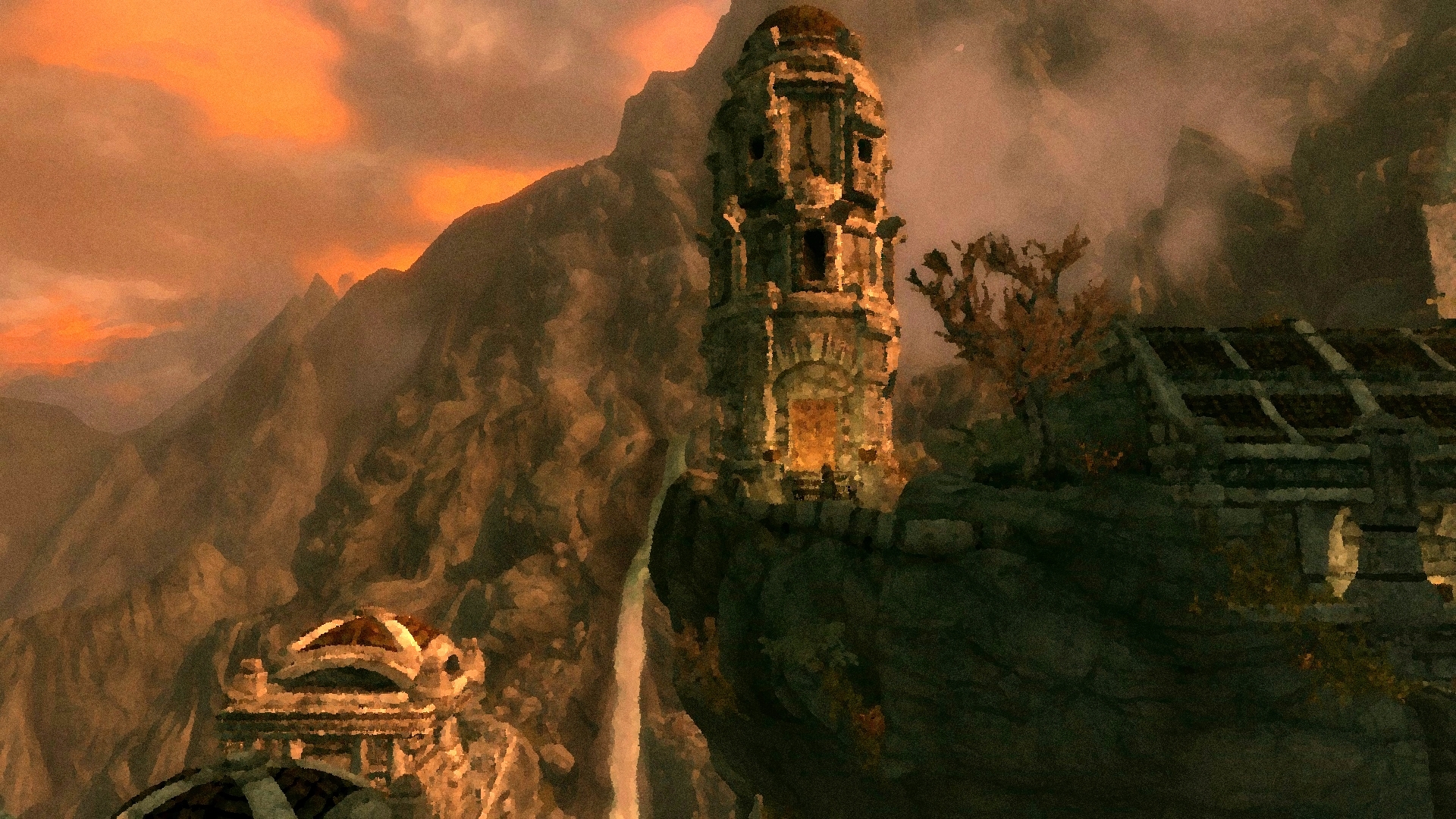General 1920x1080 fantasy architecture digital art waterfall fantasy city mountains The Elder Scrolls V: Skyrim