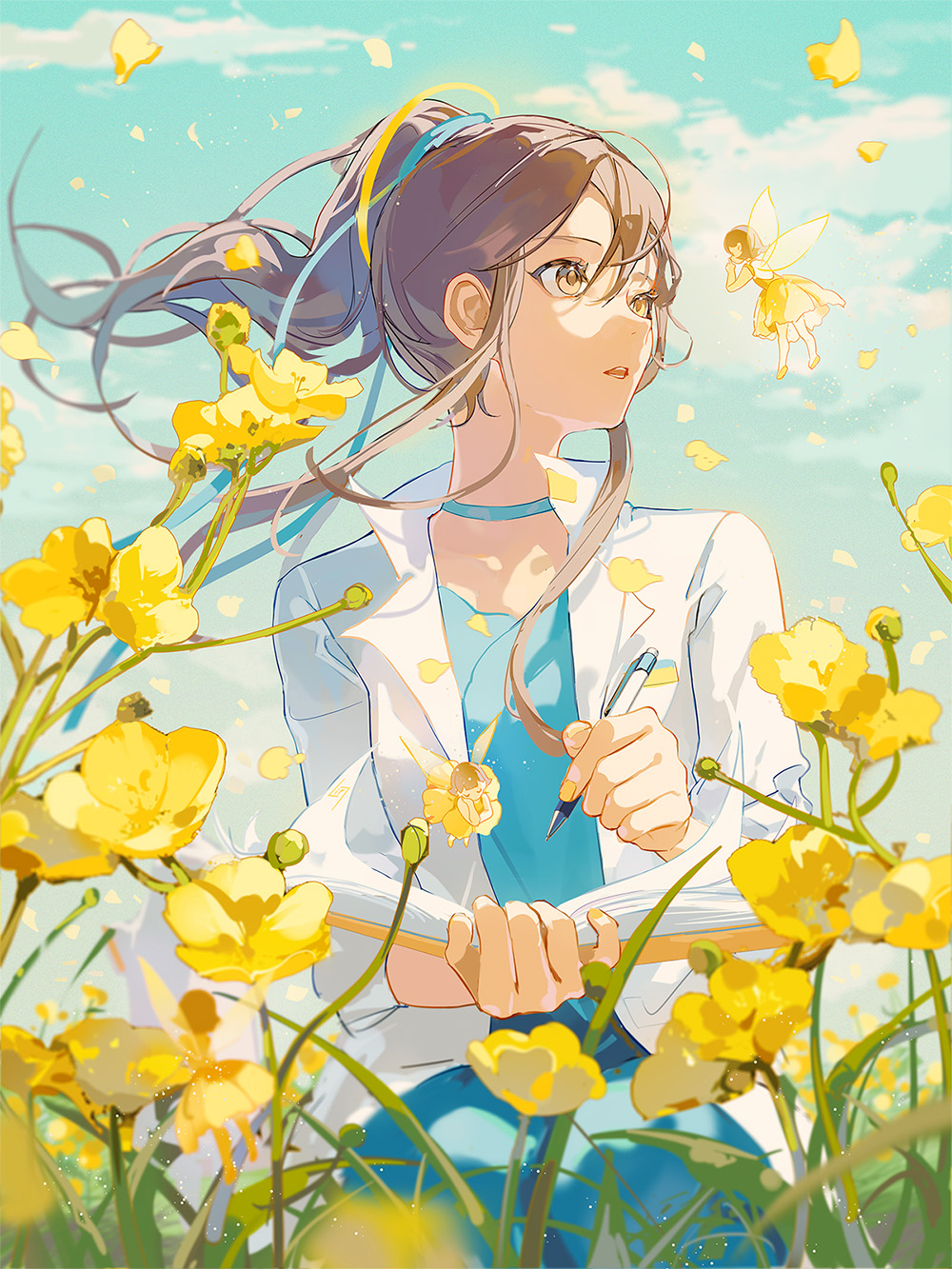 Anime 1000x1333 original characters anime girls yellow eyes flowers fairies