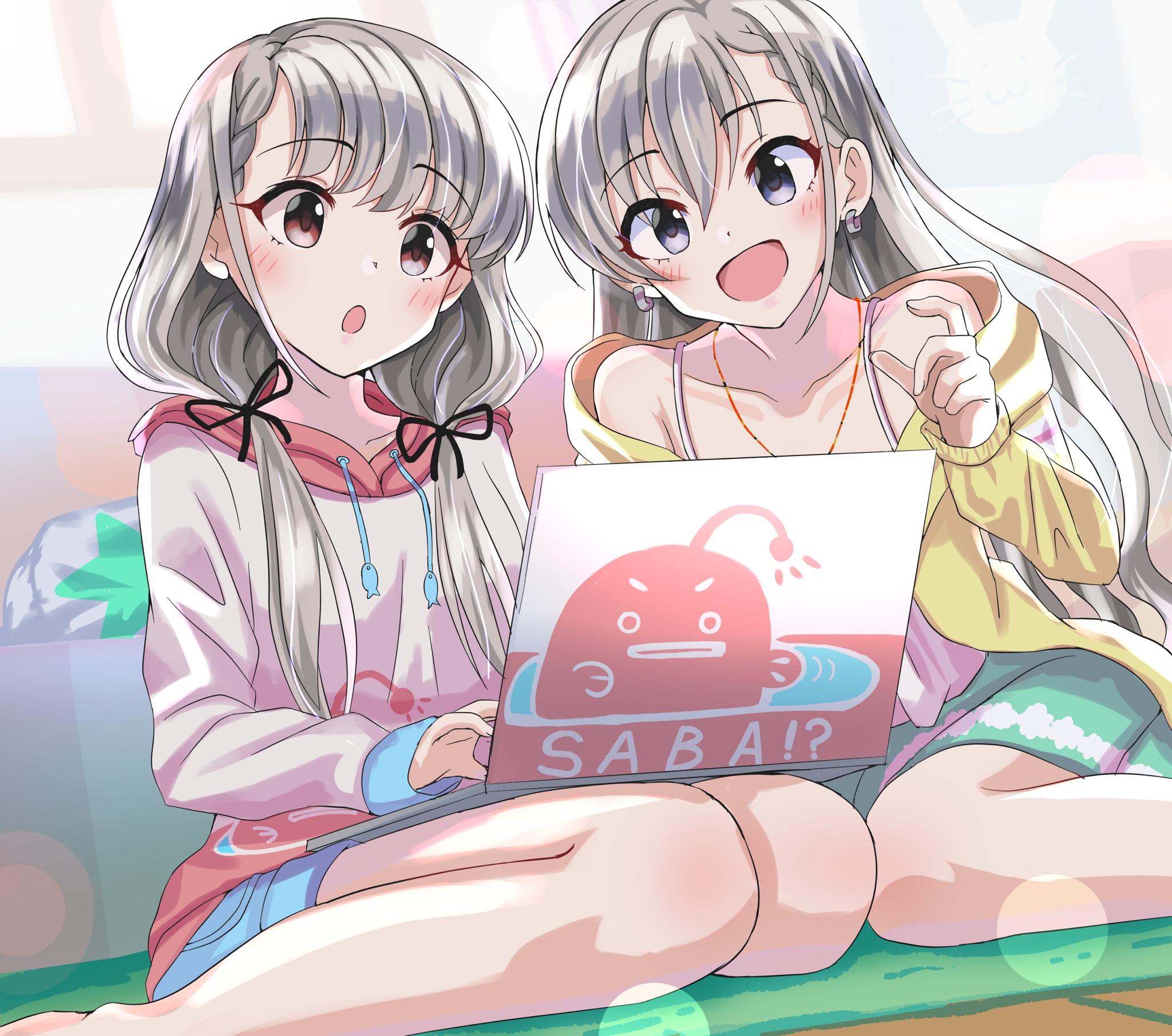 Anime 2048x1810 anime anime girls THE iDOLM@STER THE iDOLM@STER: Cinderella Girls Hisakawa Hayate Hisakawa Nagi long hair gray hair twins two women artwork digital art fan art