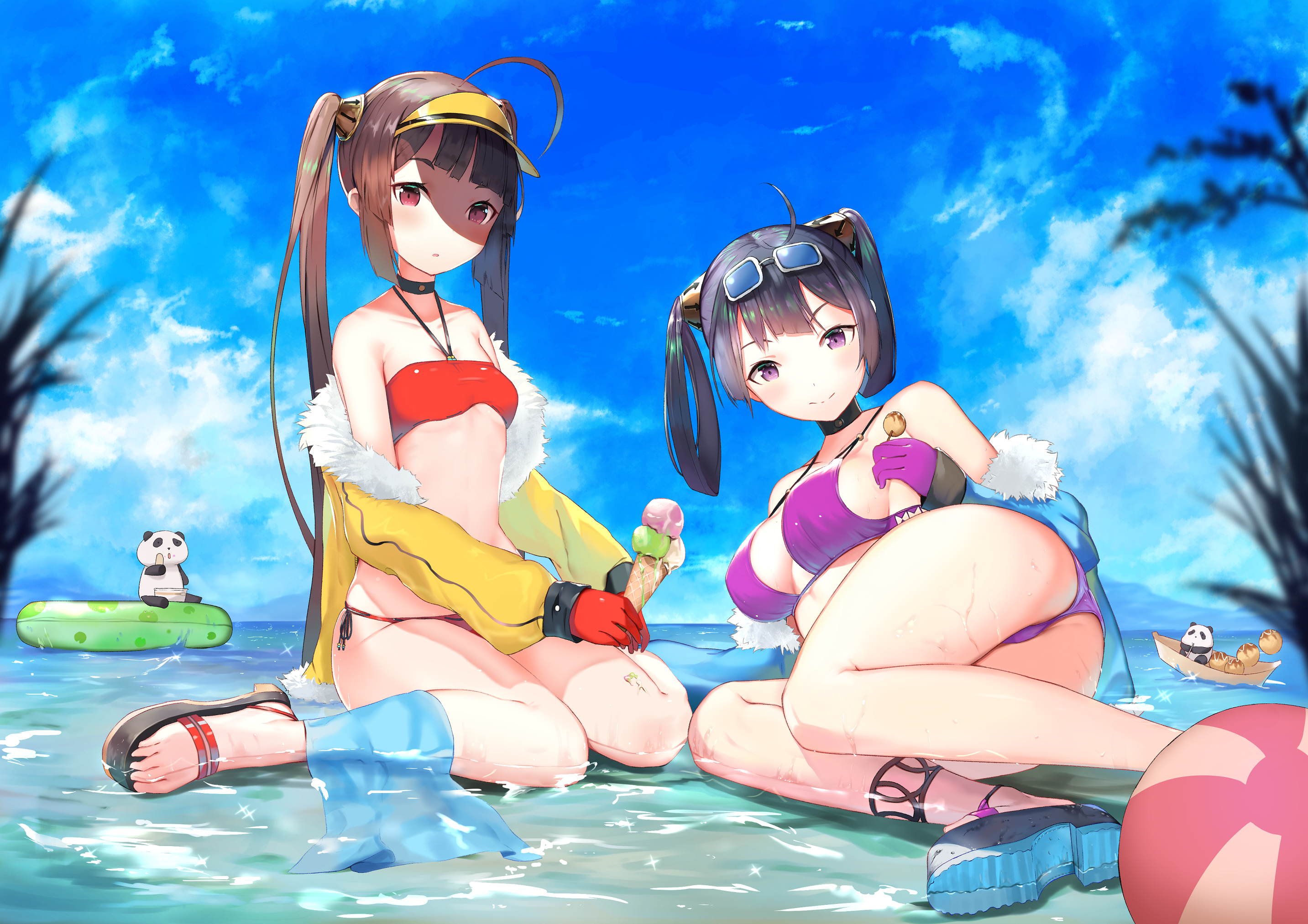 Anime 2866x2026 Isaka Wasabi Azur Lane Ning Hai (Azur Lane) Ping Hai (Azur Lane) anime anime girls bikini ass water