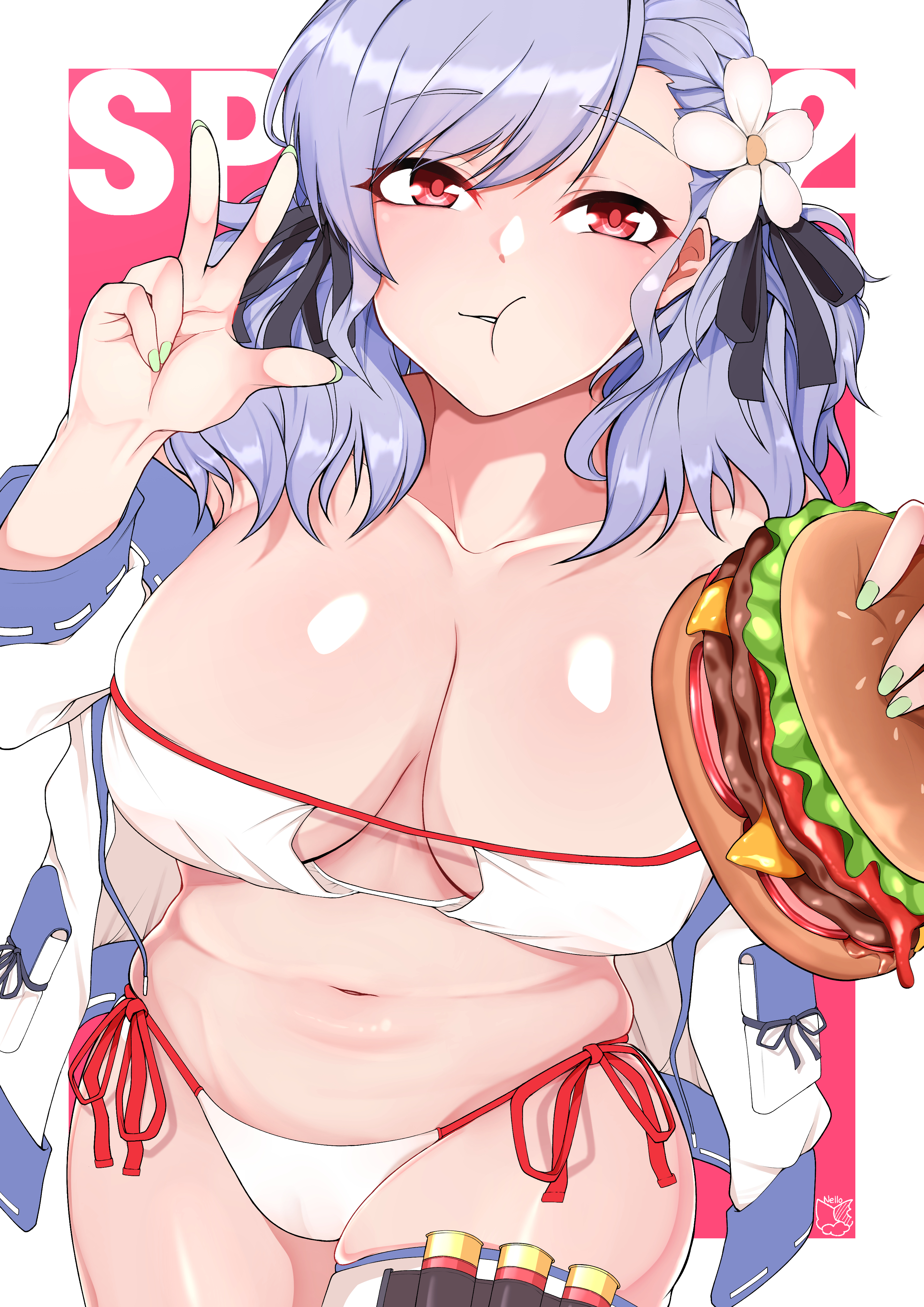 Anime 2894x4093 big boobs bikini swimwear cleavage burgers anime girls purple hair red eyes Girls Frontline SPAS-12 (Girls' Frontlines)
