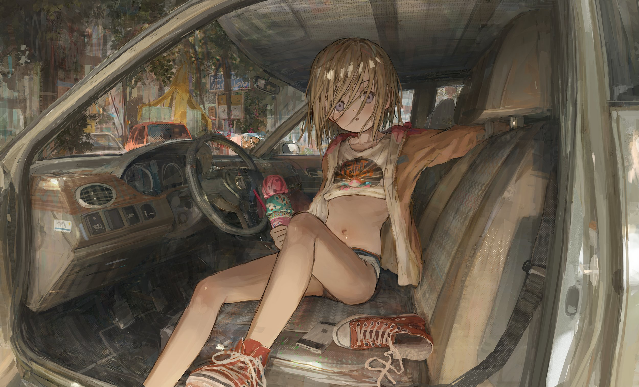 Роды аниме девушек в машине