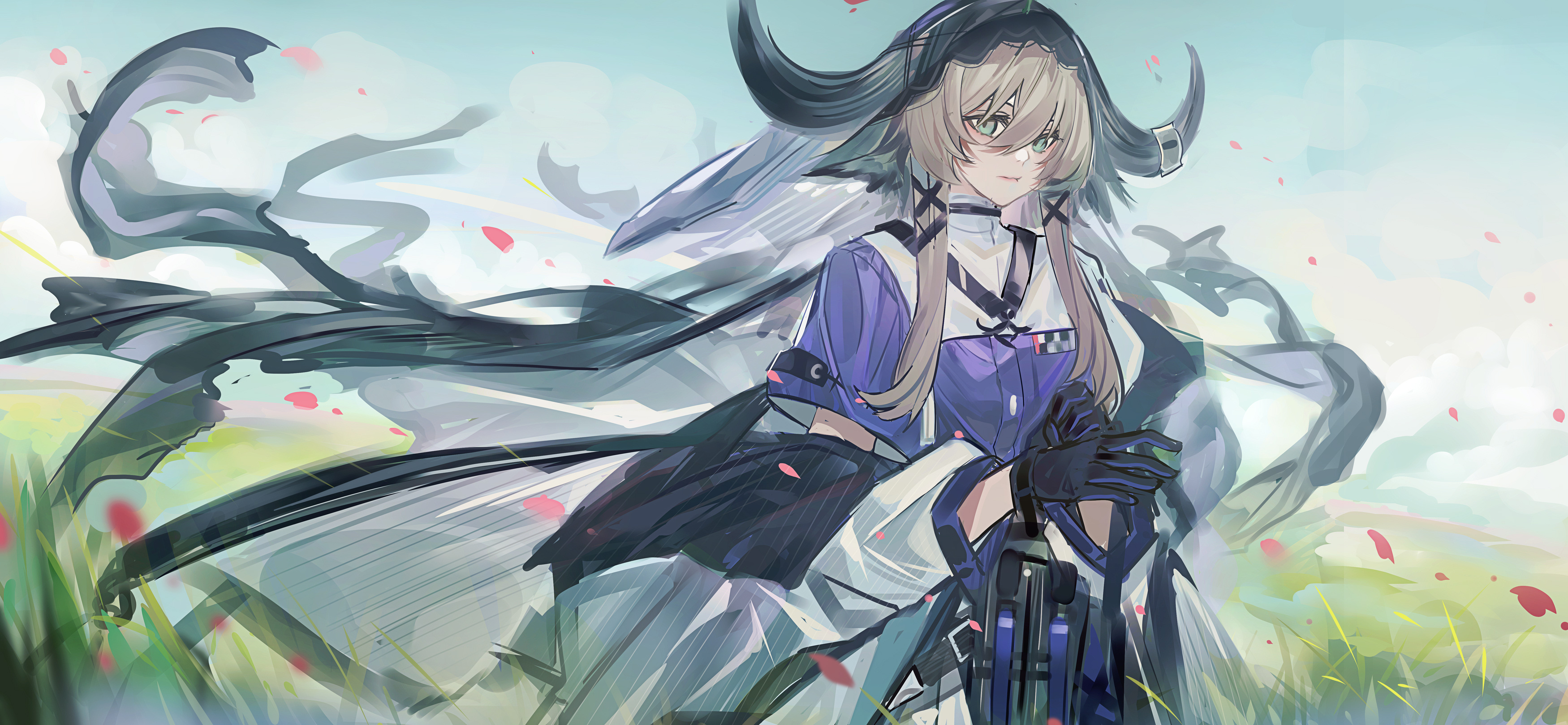 Anime 3500x1620 anime anime girls gloves hair in face Pallas(Arknights) Arknights artwork ECHJ