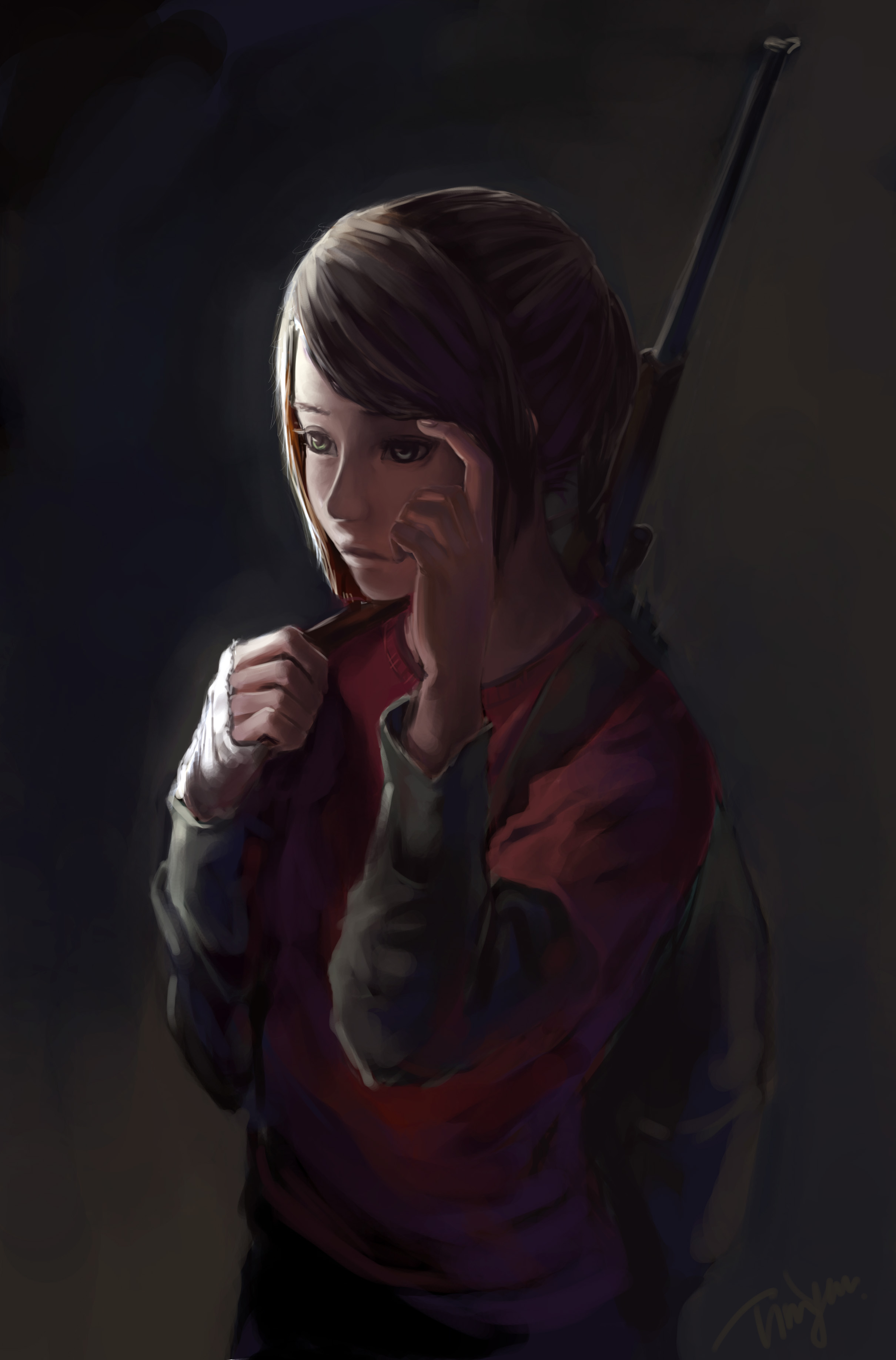 General 2420x3671 Timoyan (Artist) rifles brunette portrait display The Last of Us The Last of Us 2 fan art artwork drawing video game girls Ellie Williams video game characters