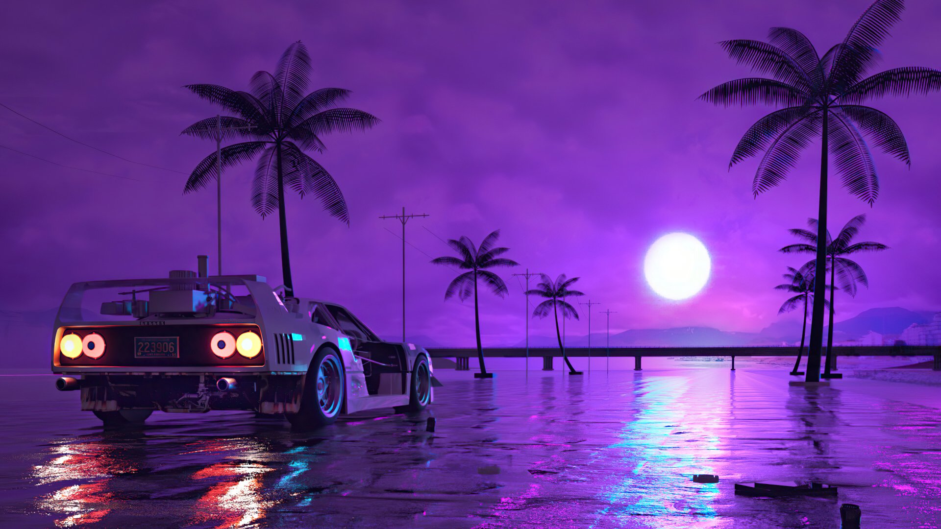 General 1920x1080 Retro Wave car sunset cyber city