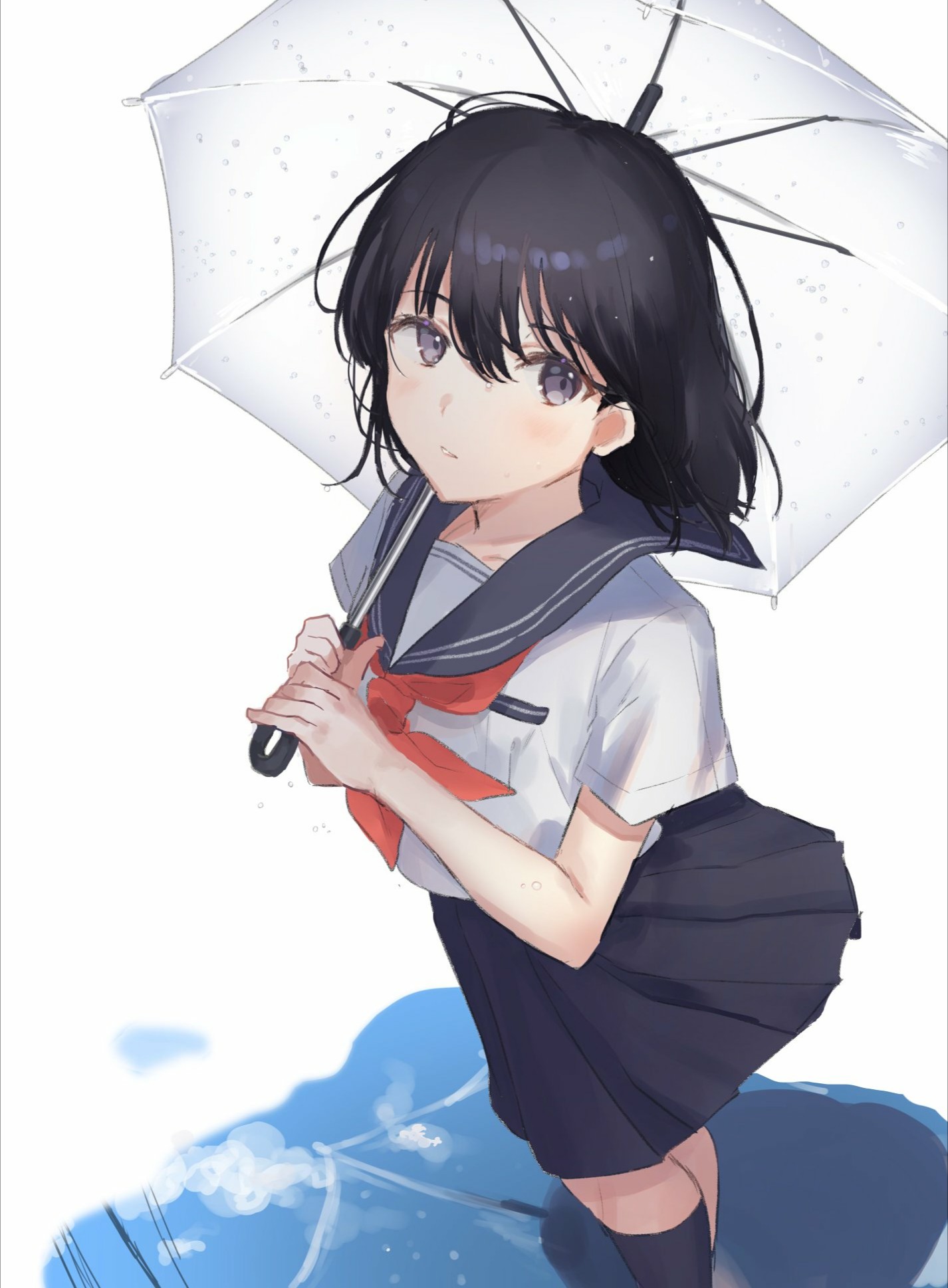 Anime 1426x1938 anime anime girls Oyuyu dark hair umbrella school uniform