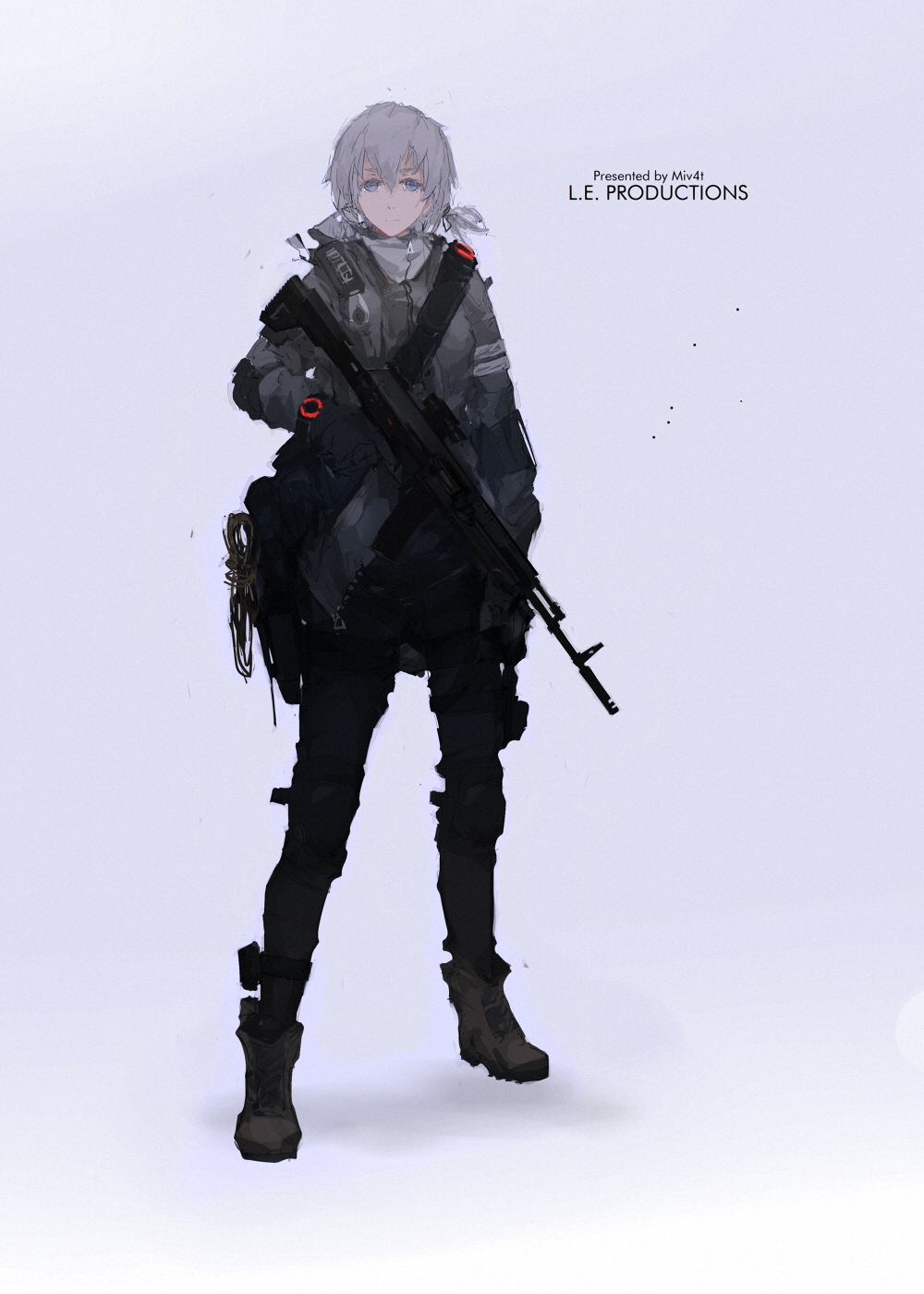 Anime 1000x1400 anime assault rifle Pixiv weapon white background simple background machine gun