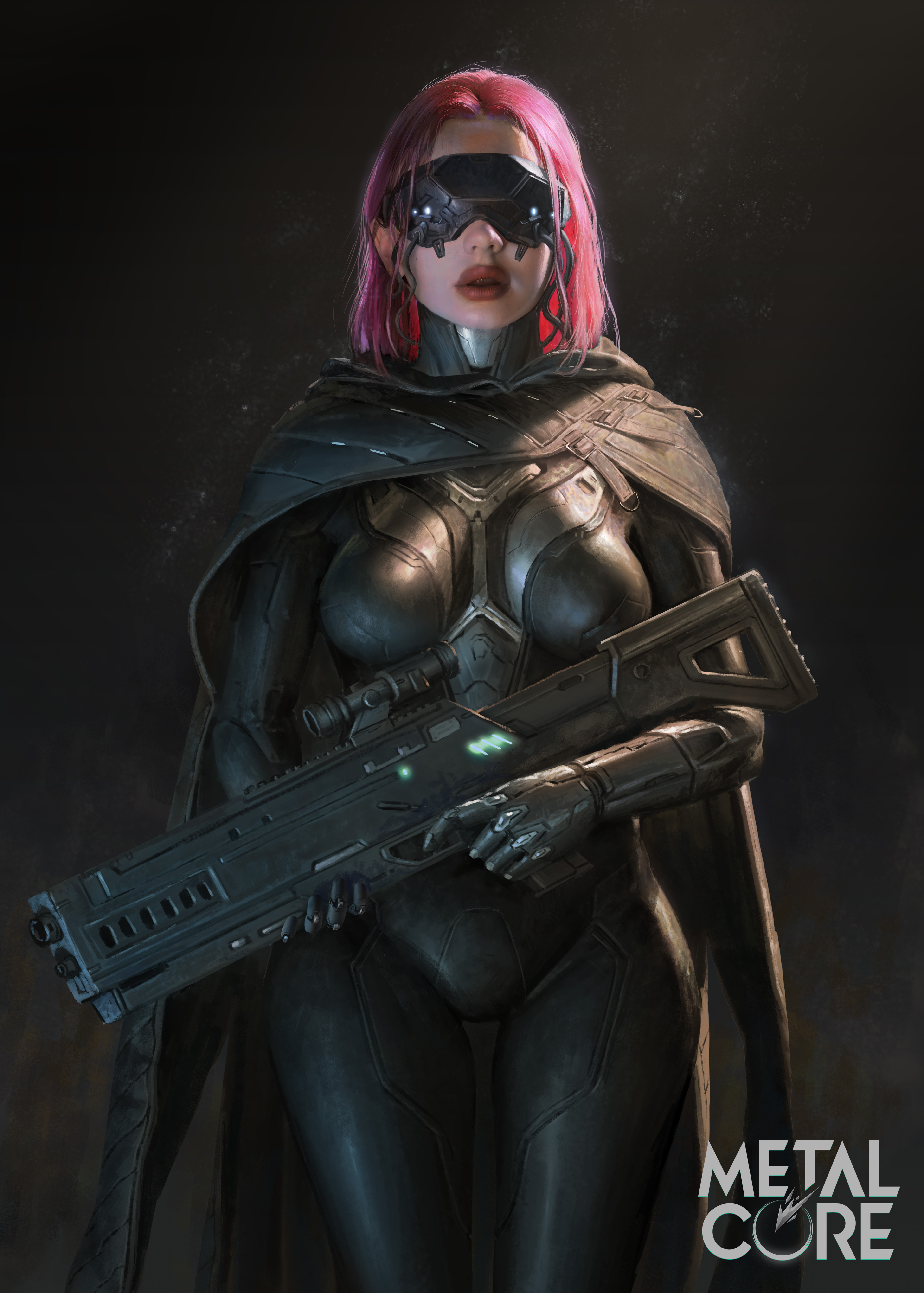 General 3840x5374 artwork women digital art weapon Futuristic Weapons girls with guns pink hair red lipstick gun