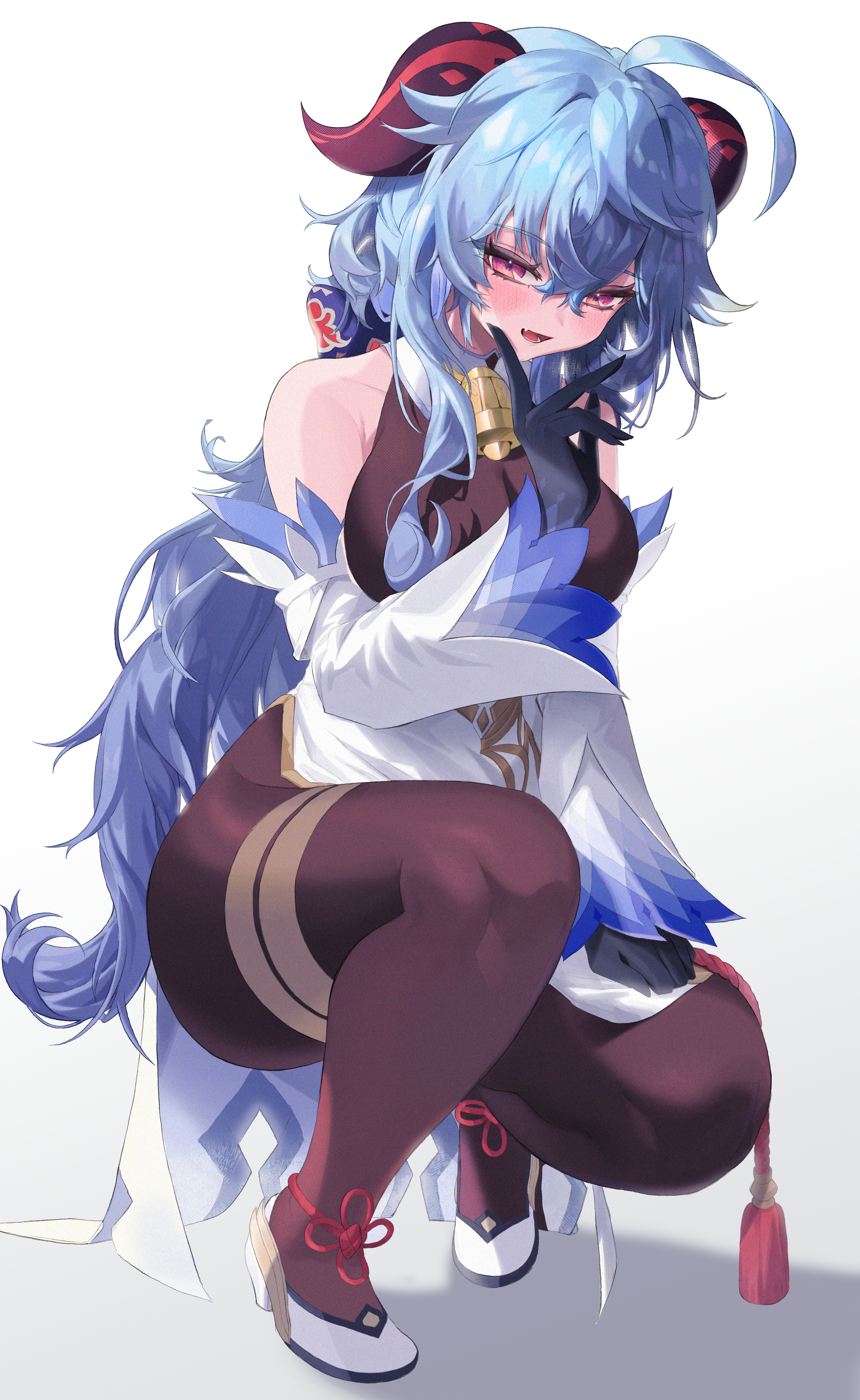 Anime 2816x4586 Genshin Impact Ganyu (Genshin Impact) simple background squatting anime girls blue hair horns