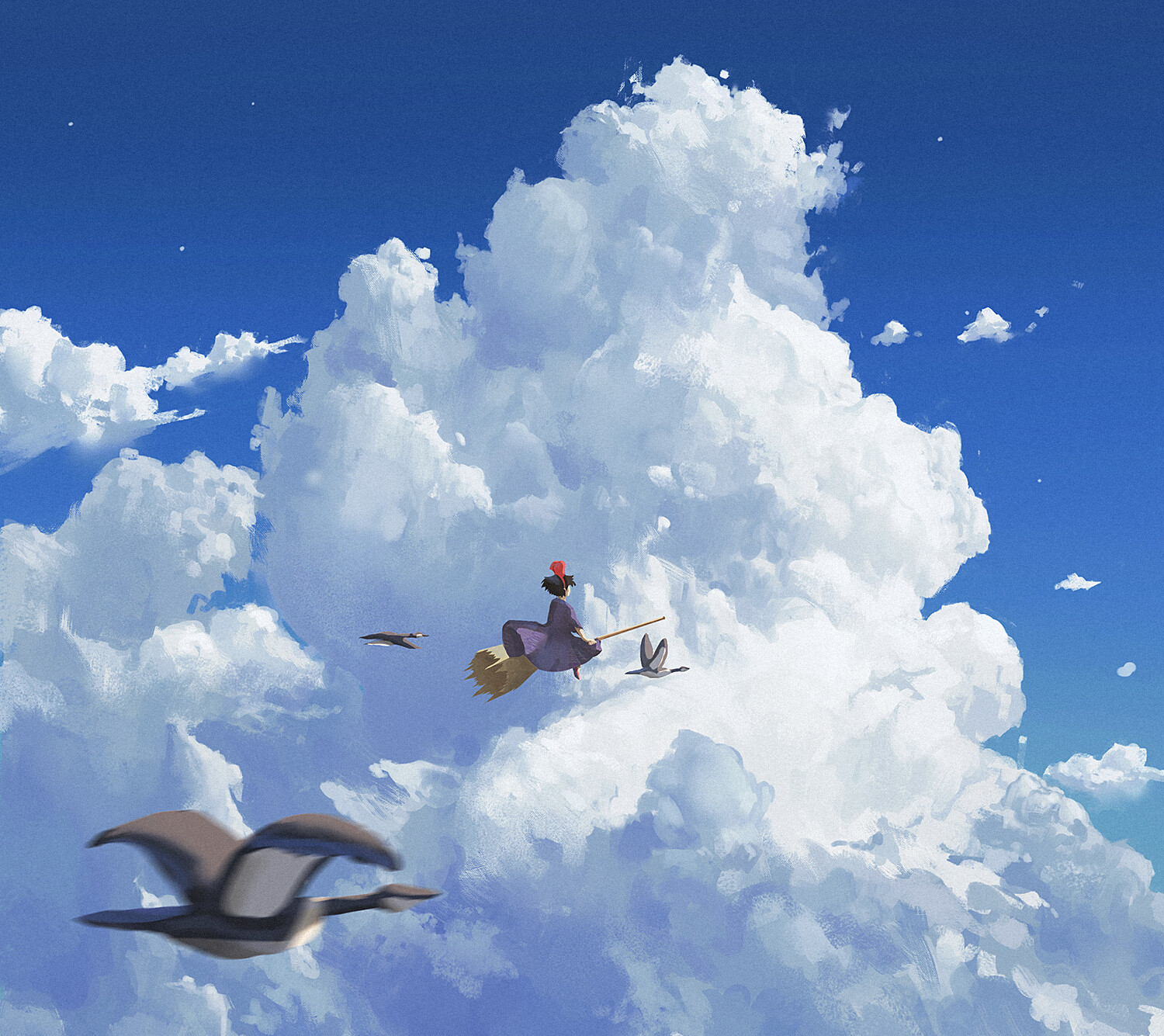 Anime 1500x1335 witch birds clouds anime girls magic Kiki (kiki's delivery service) Studio Ghibli