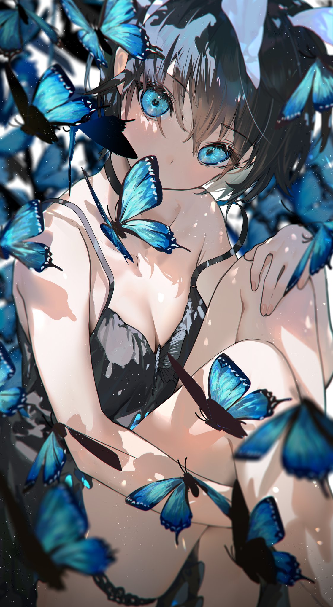 Anime 1122x2047 butterfly cleavage brunette blue eyes anime girls anime insect genderswap Taikoubou Houshin Engi Mimoza artwork