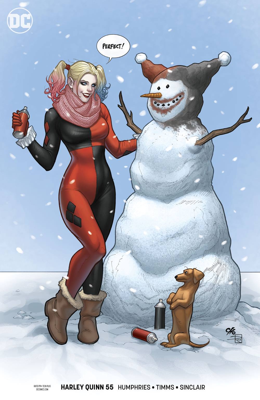 General 1000x1537 Frank Cho Harley Quinn humor DC Comics snowman Batman villains snow dog blonde women boots winter