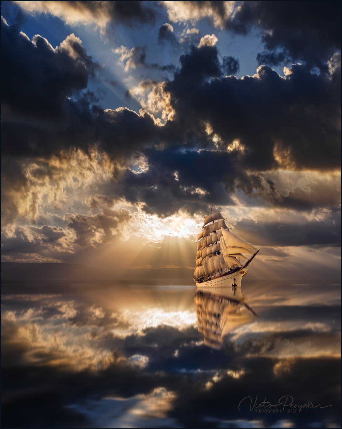 General 1116x1400 ship sailing ship sea clouds Victor Peryakin Sun reflection sun rays