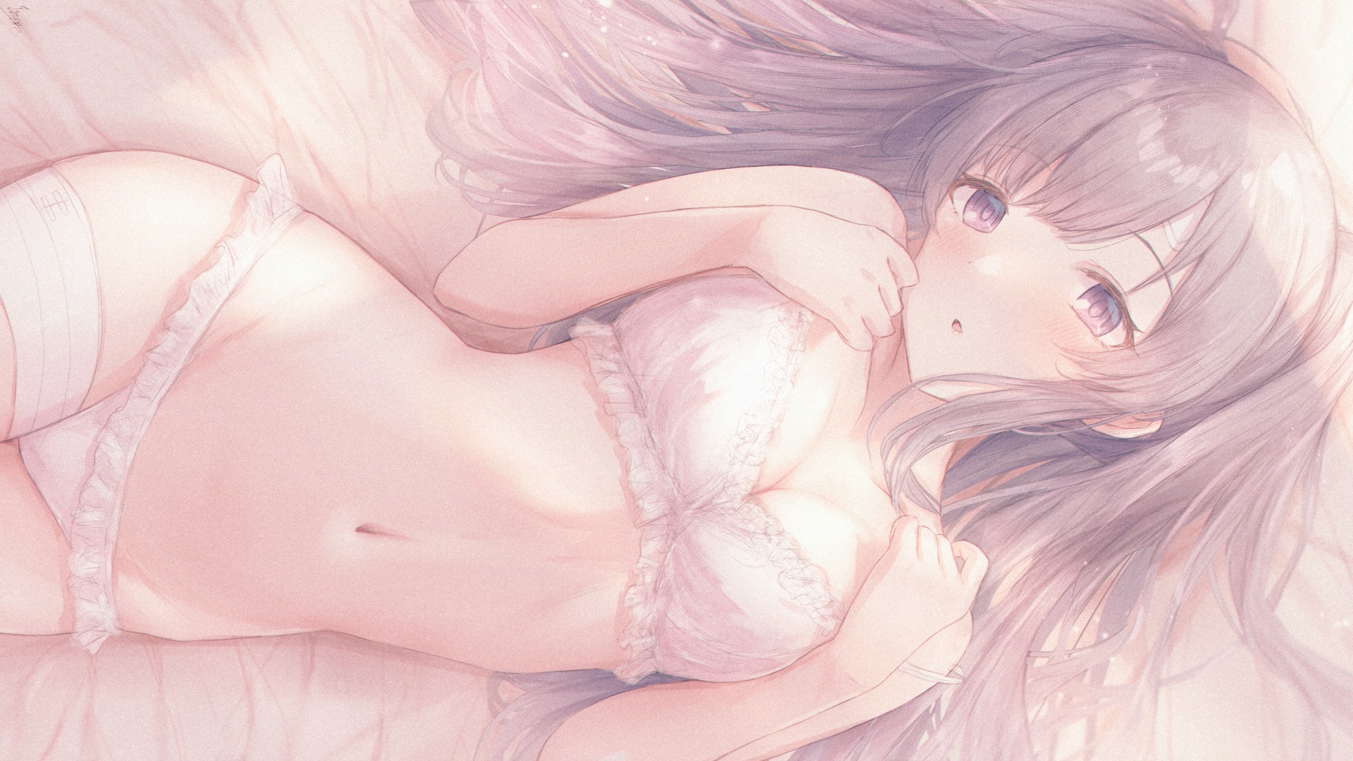 Anime 1920x1080 anime anime girls THE iDOLM@STER Kiriko Yukoku underwear cleavage belly