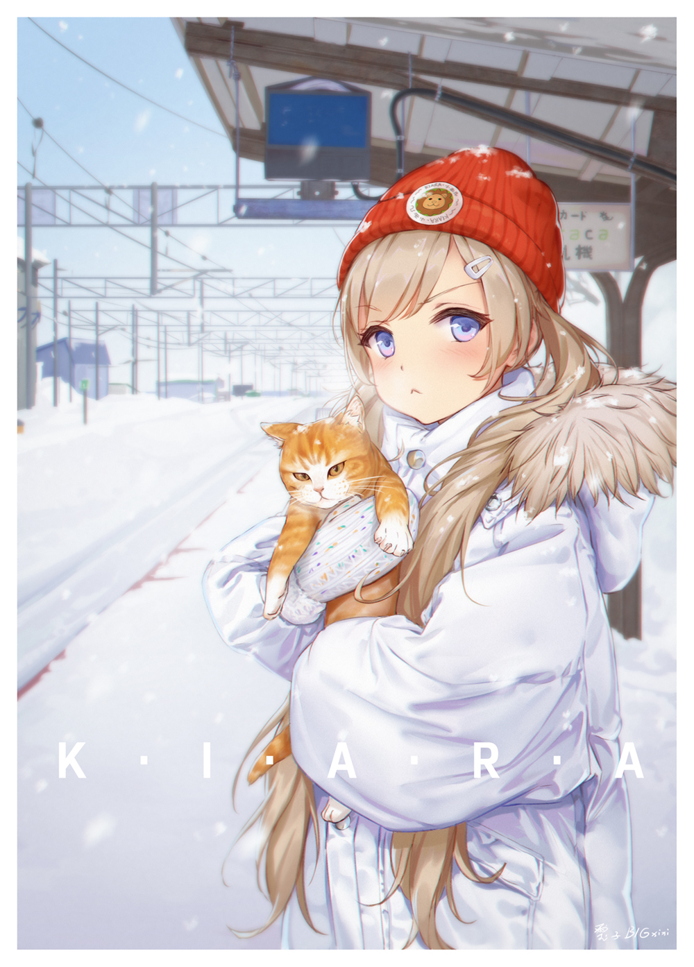 Anime 1000x1394 anime girls cats artwork Bigxixi snow hat