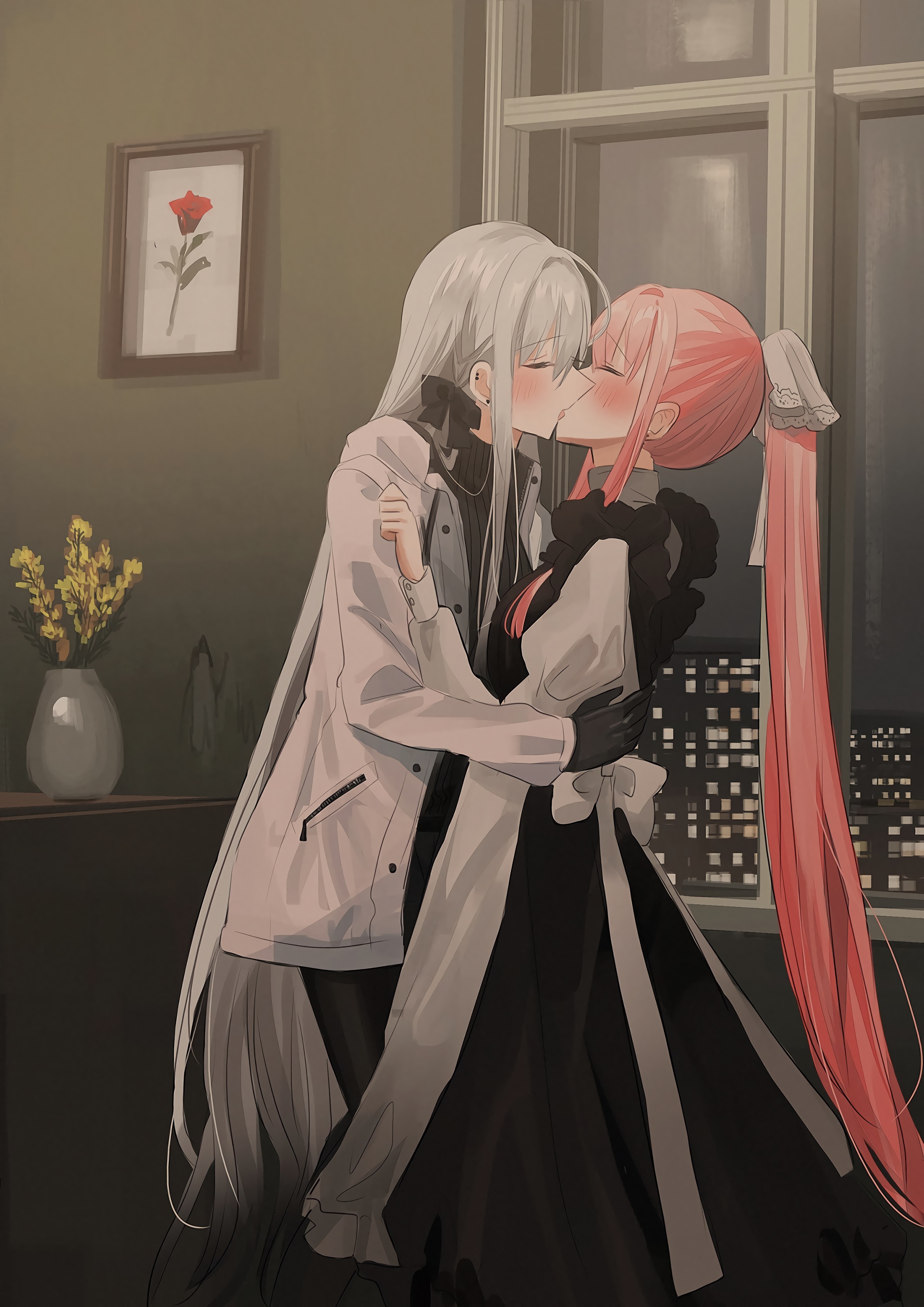 Anime 2546x3600 yuri anime couple anime anime girls kissing long hair Chihuri 45 lesbians