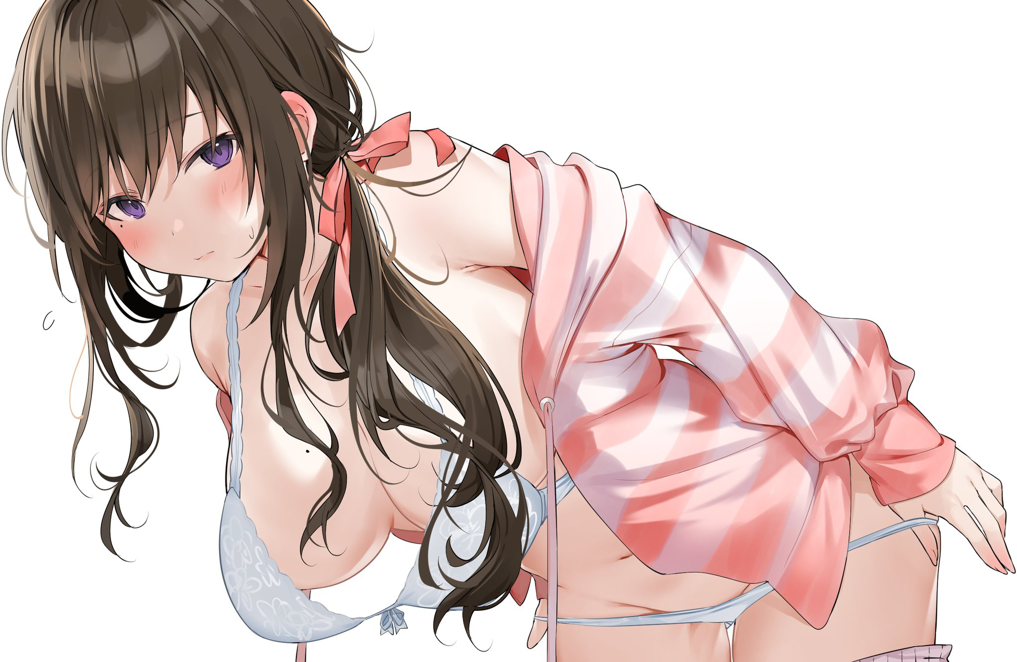 Anime 2048x1333 anime anime girls blushing open jacket underwear undressing hanging boobs bra panties