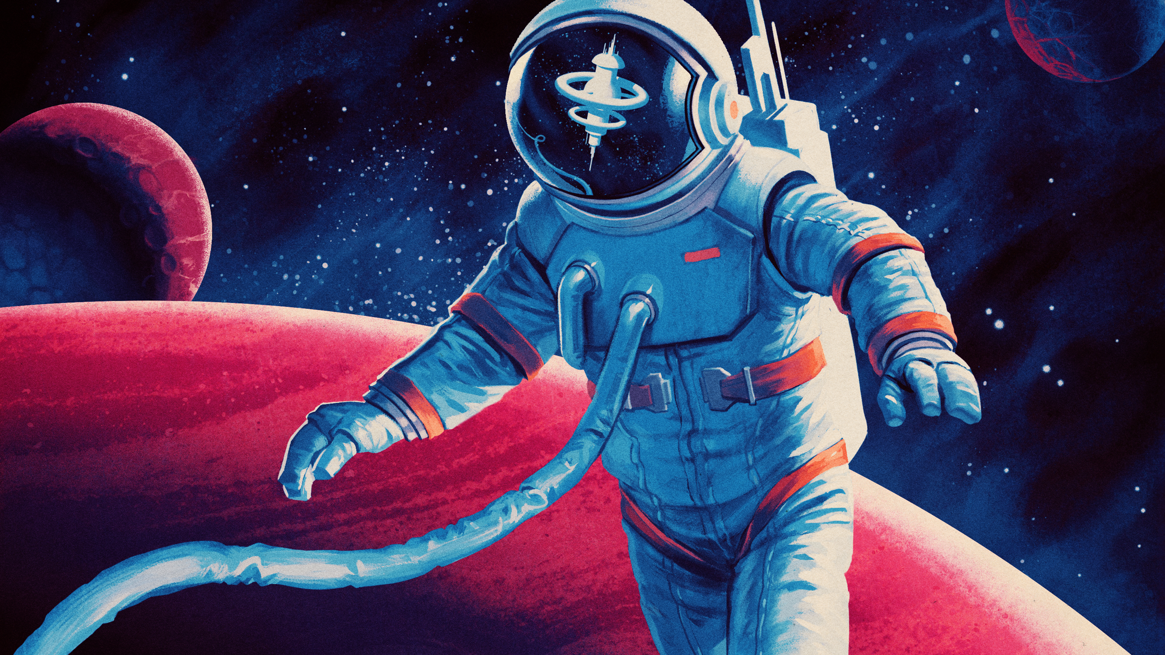 General 3840x2160 illustration science fiction retro science fiction astronaut reflection space station space planet stars Steam (software)