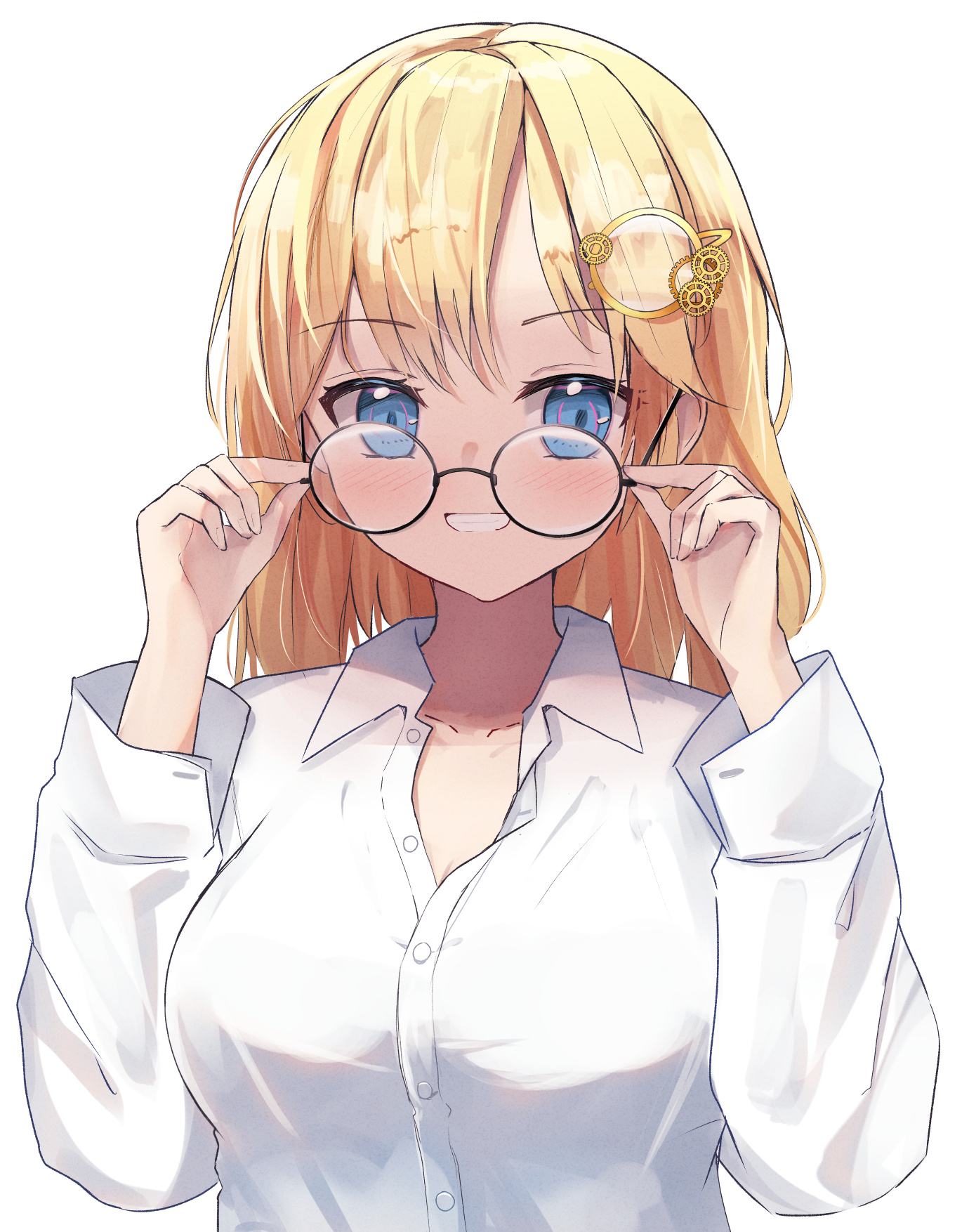Anime 1380x1754 anime anime girls 2D digital art looking at viewer glasses blonde white shirt white clothing Watson Amelia Hololive Virtual Youtuber