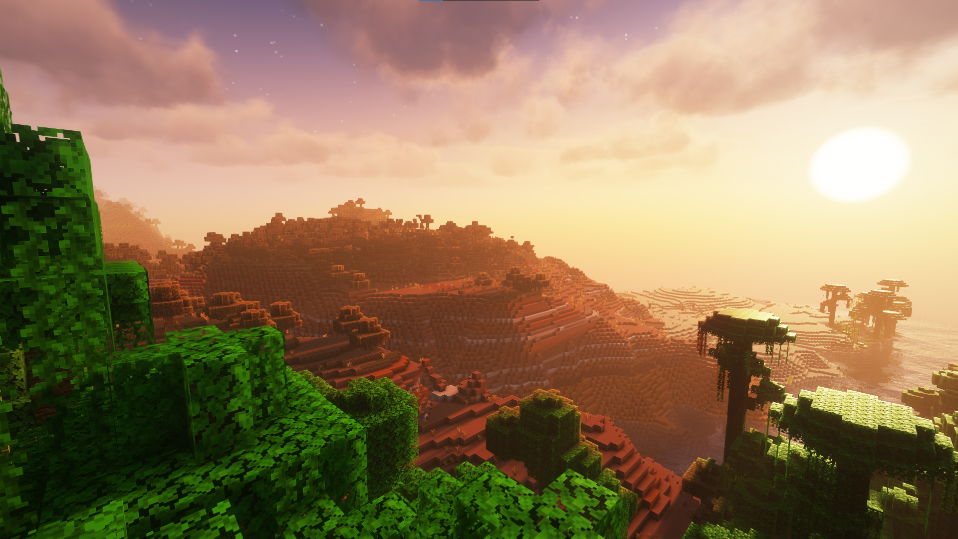 General 1920x1080 Minecraft sunset sunrise orange yellow forest desert jungle Mojang Xbox Game Studios video games