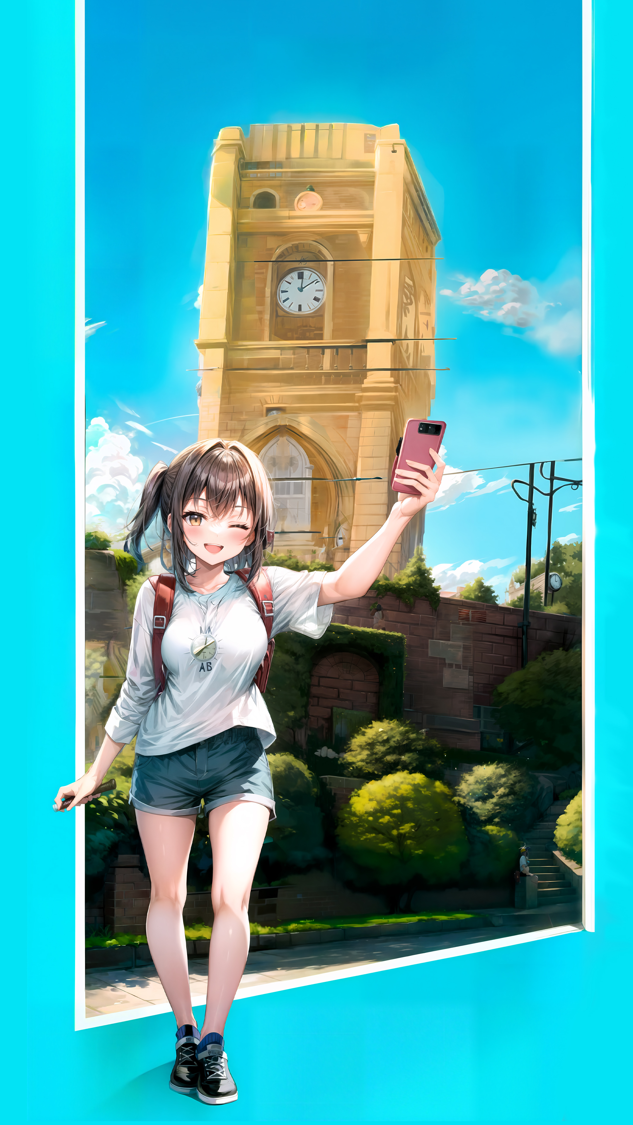 Anime 2160x3840 AI art clock tower cellphone