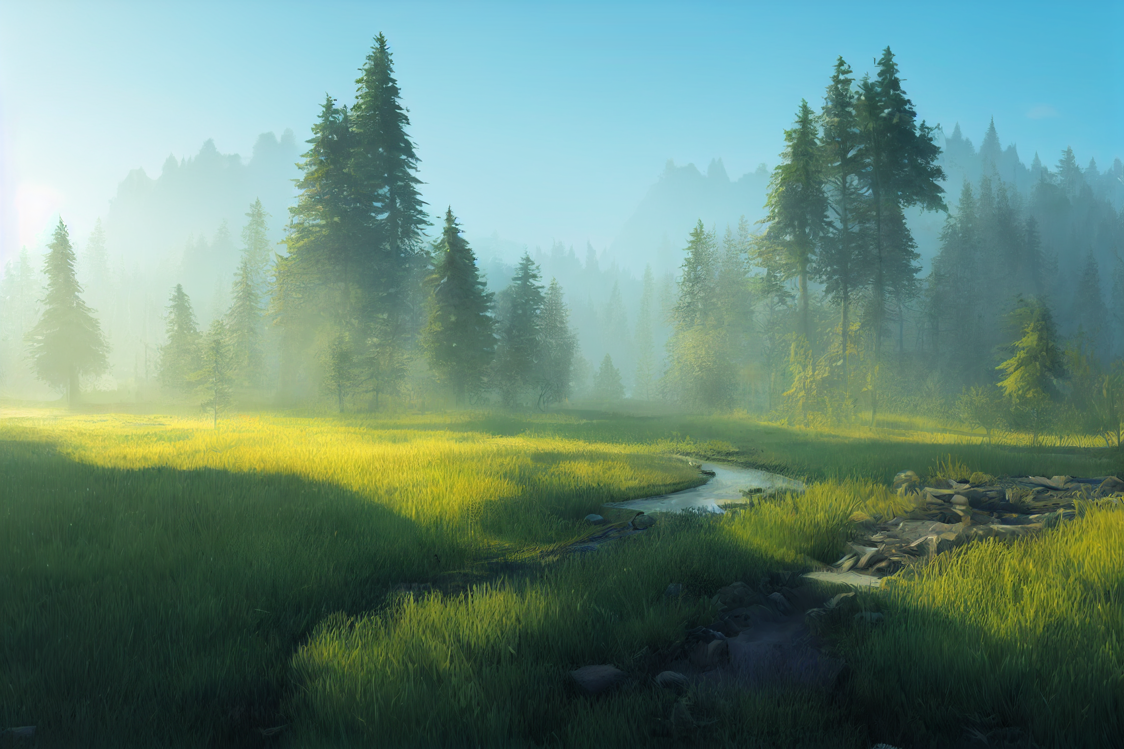 General 2304x1536 AI art landscape mist morning nature artwork