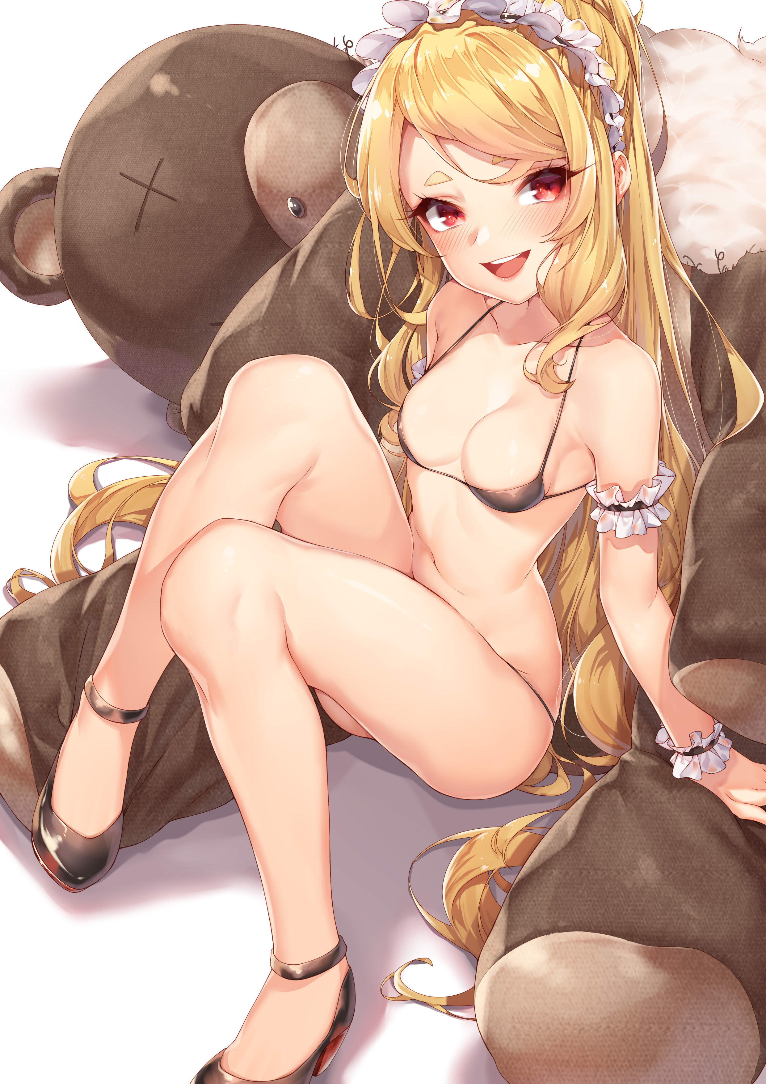 Anime 2480x3507 Rukousou no Hana anime girls micro bikini blonde red eyes blushing teddy bears
