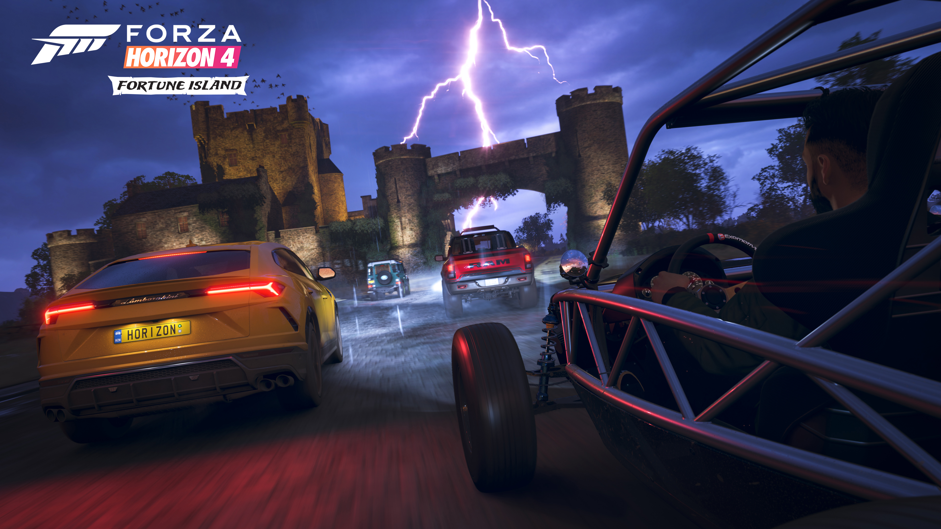 General 3840x2160 video games Forza Horizon 4 car logo taillights licence plates lightning