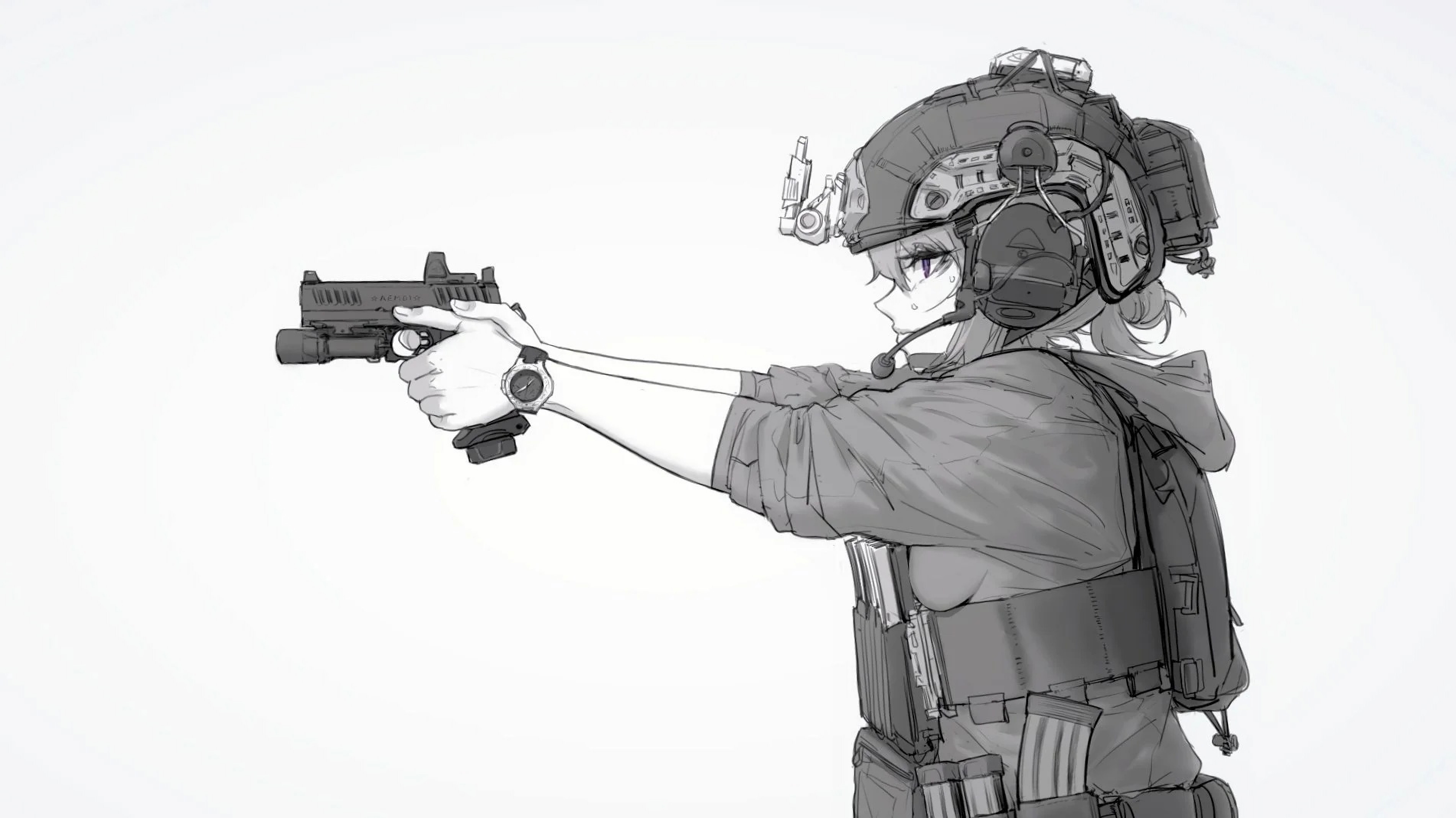 HD wallpaper: watch, original characters, Tactical Lazer, FN SCAR, anime |  Wallpaper Flare