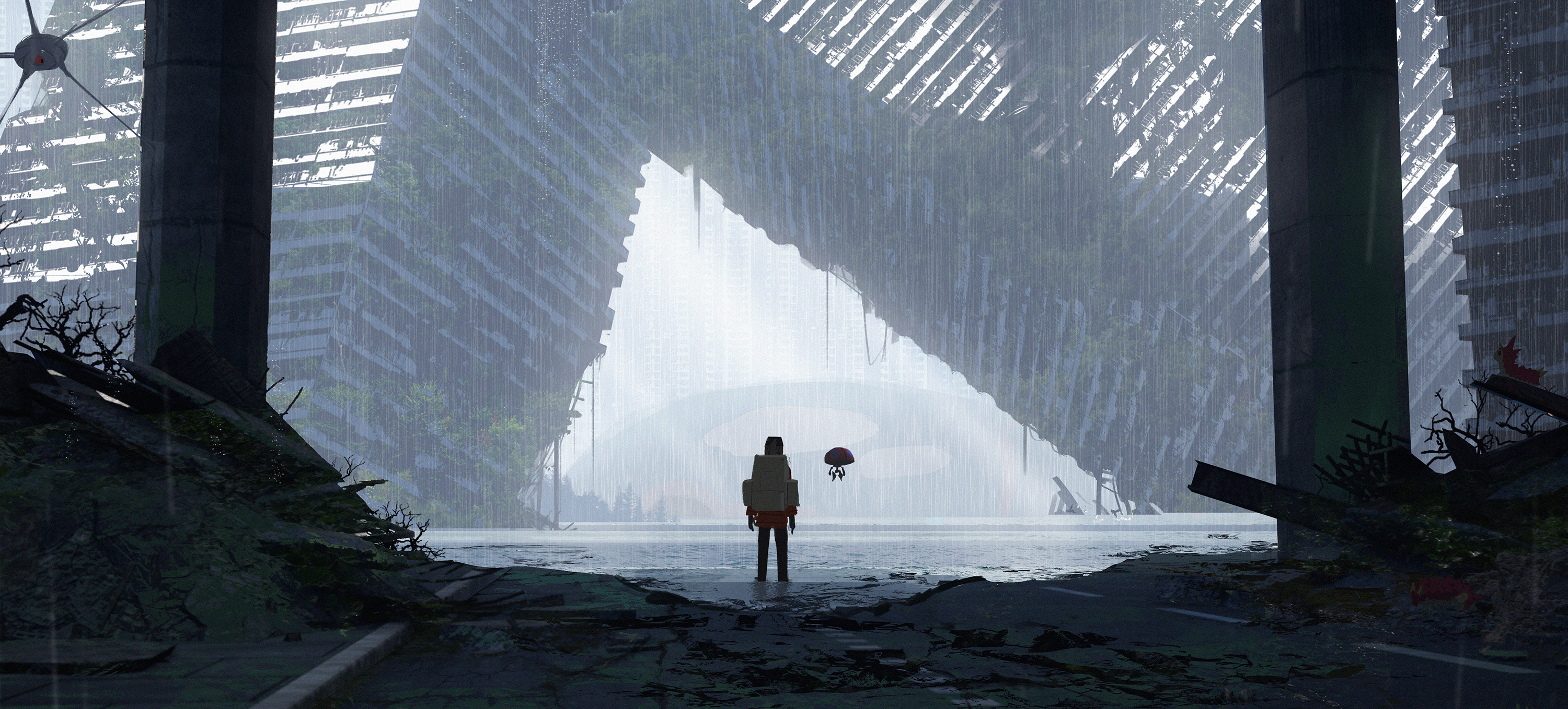 Anime 3000x1358 Asteroid (artist) ruins Pokémon rain