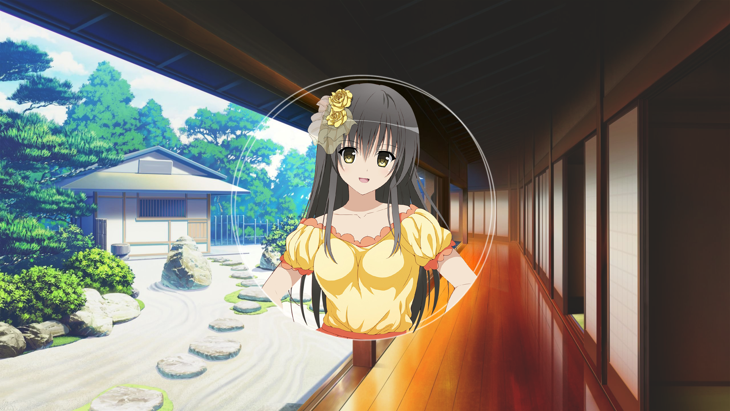 Anime 2560x1440 anime anime girls Japan summer To Love-ru Kotegawa Yui black hair picture-in-picture flower in hair long hair 2D
