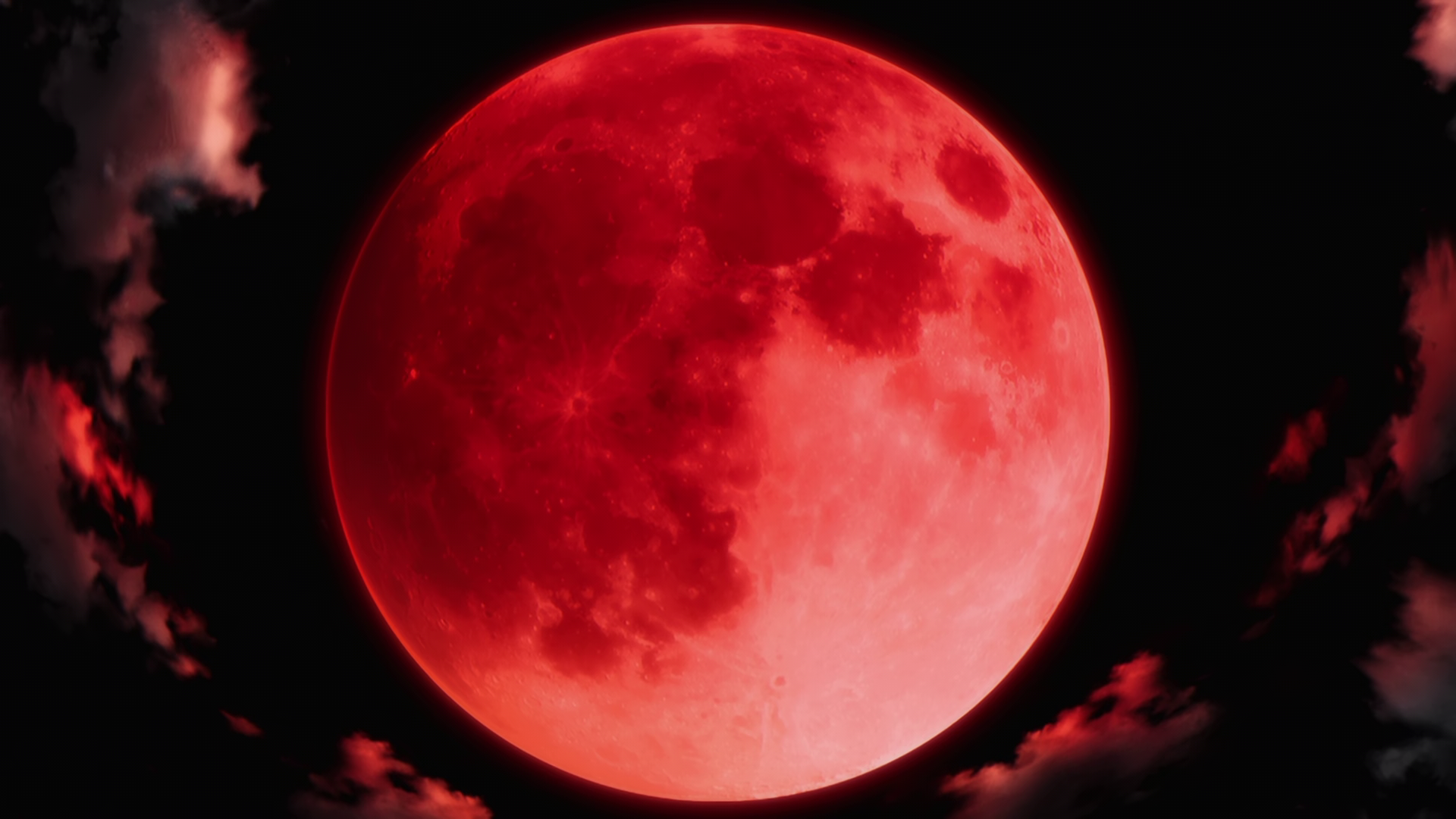 Anime 1920x1080 Anime screenshot The Eminence in Shadow night sky clouds red moon Moon Blood moon full moon