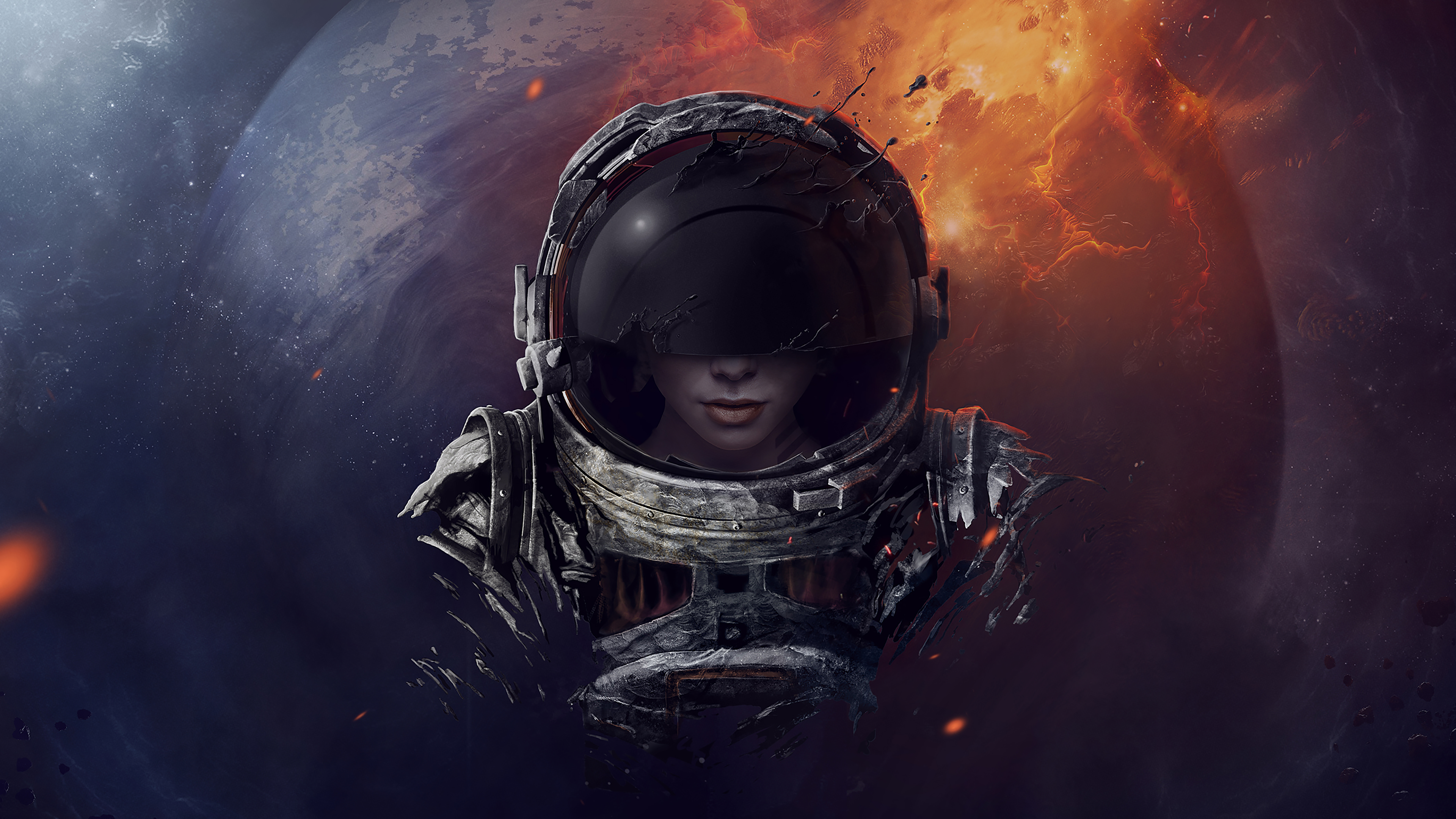 General 3840x2160 astronaut space fantasy art planet spacesuit abstract surreal digital art drawing helmet space art futuristic science fiction women science fiction artwork fictional character women frontal view visors