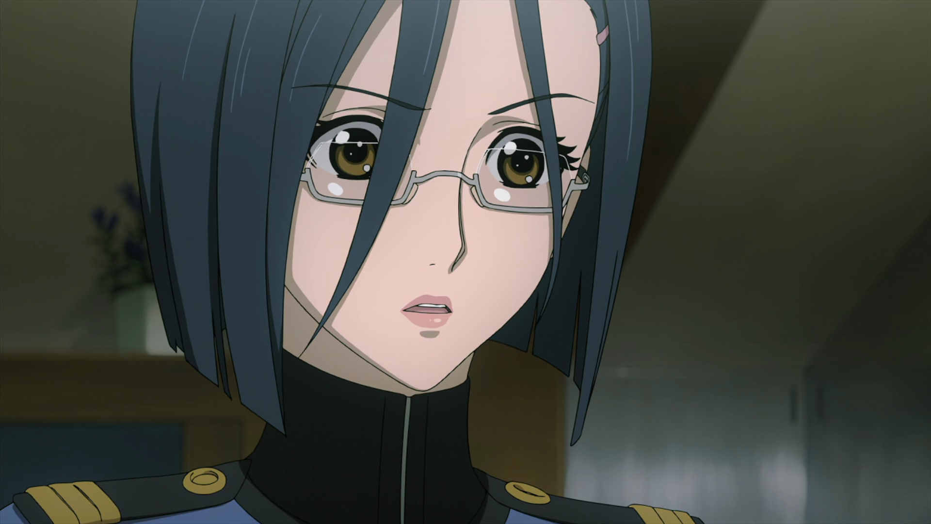 Anime 1920x1080 Space Battleship Yamato 2199 short hair blue hair glasses brown eyes uniform anime girls anime anime screenshot Kaoru Niimi