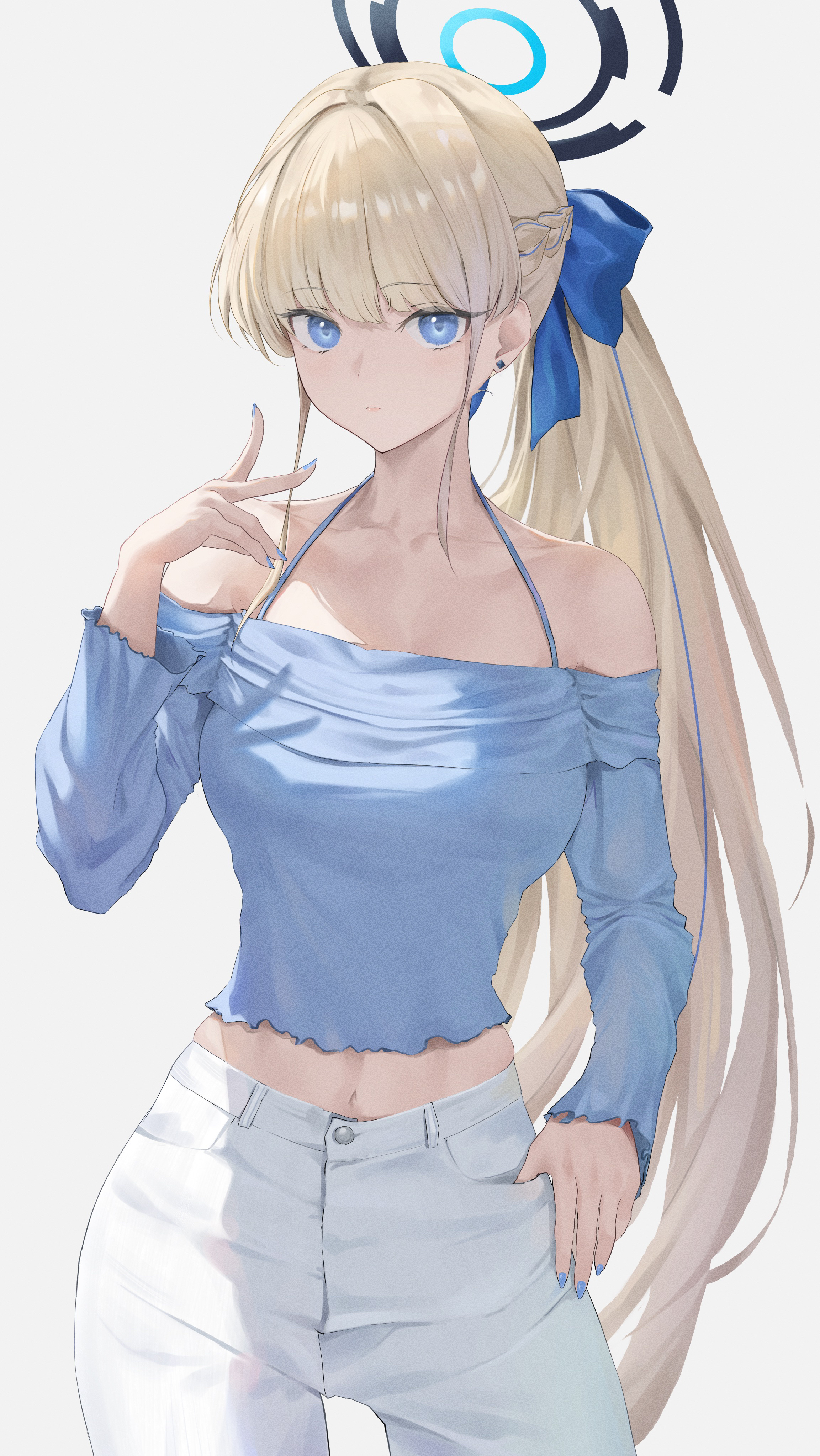 Anime 2305x4093 anime anime girls digital art artwork 2D looking at viewer portrait portrait display belly belly button bare midriff Blue Archive Asuma Toki (Blue Archive) long hair ponytail blonde blue eyes bare shoulders standing