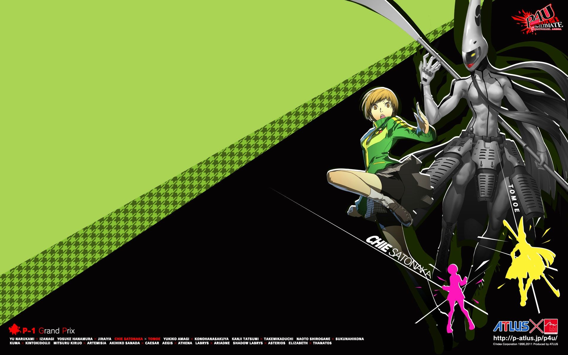 Anime 1920x1200 character design  Persona 4 Persona series anime girls Chie Satonaka logo Persona 4 Arena skirt looking at viewer silhouette simple background minimalism watermarked