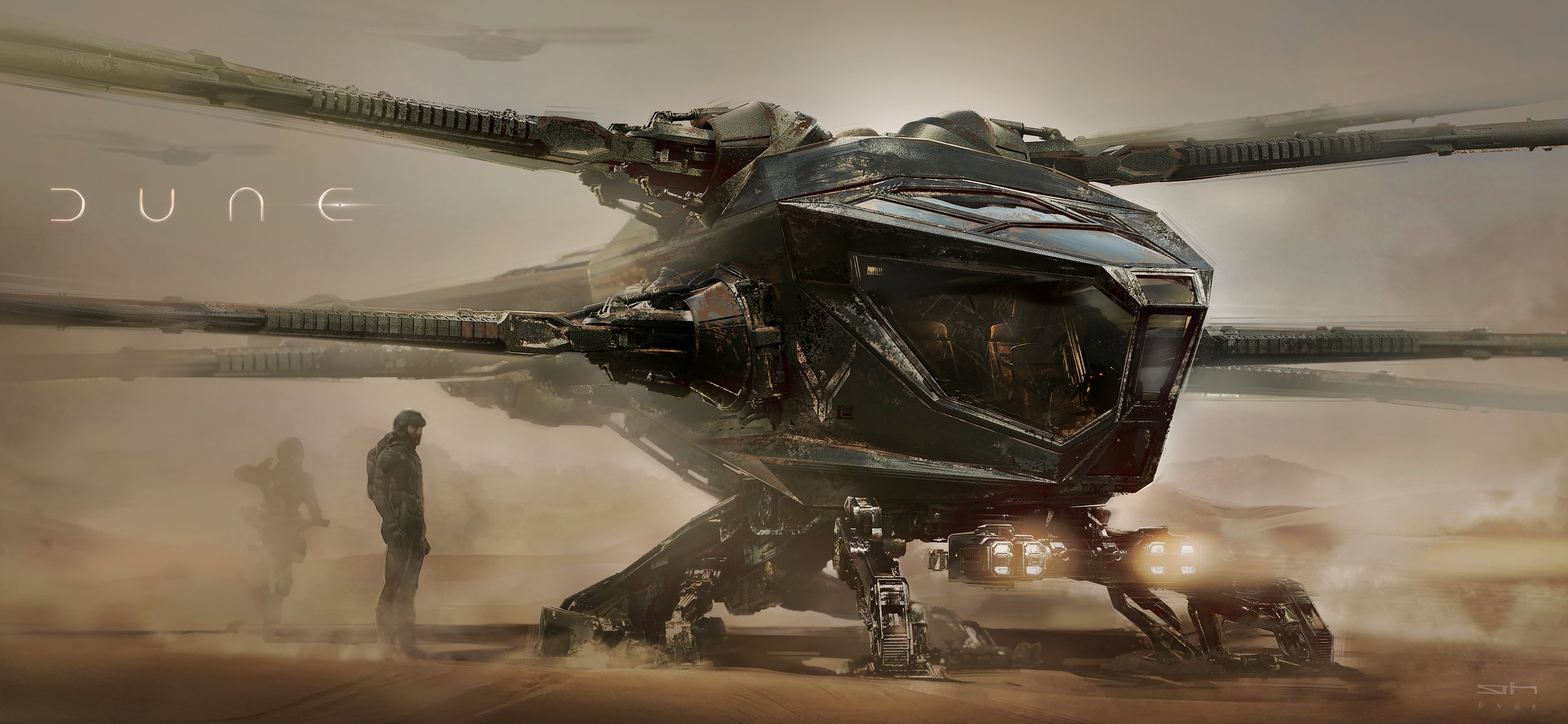 General 2500x1155 George Hull Dune (movie) ornithopter desert digital art concept art flying machine wings science fiction