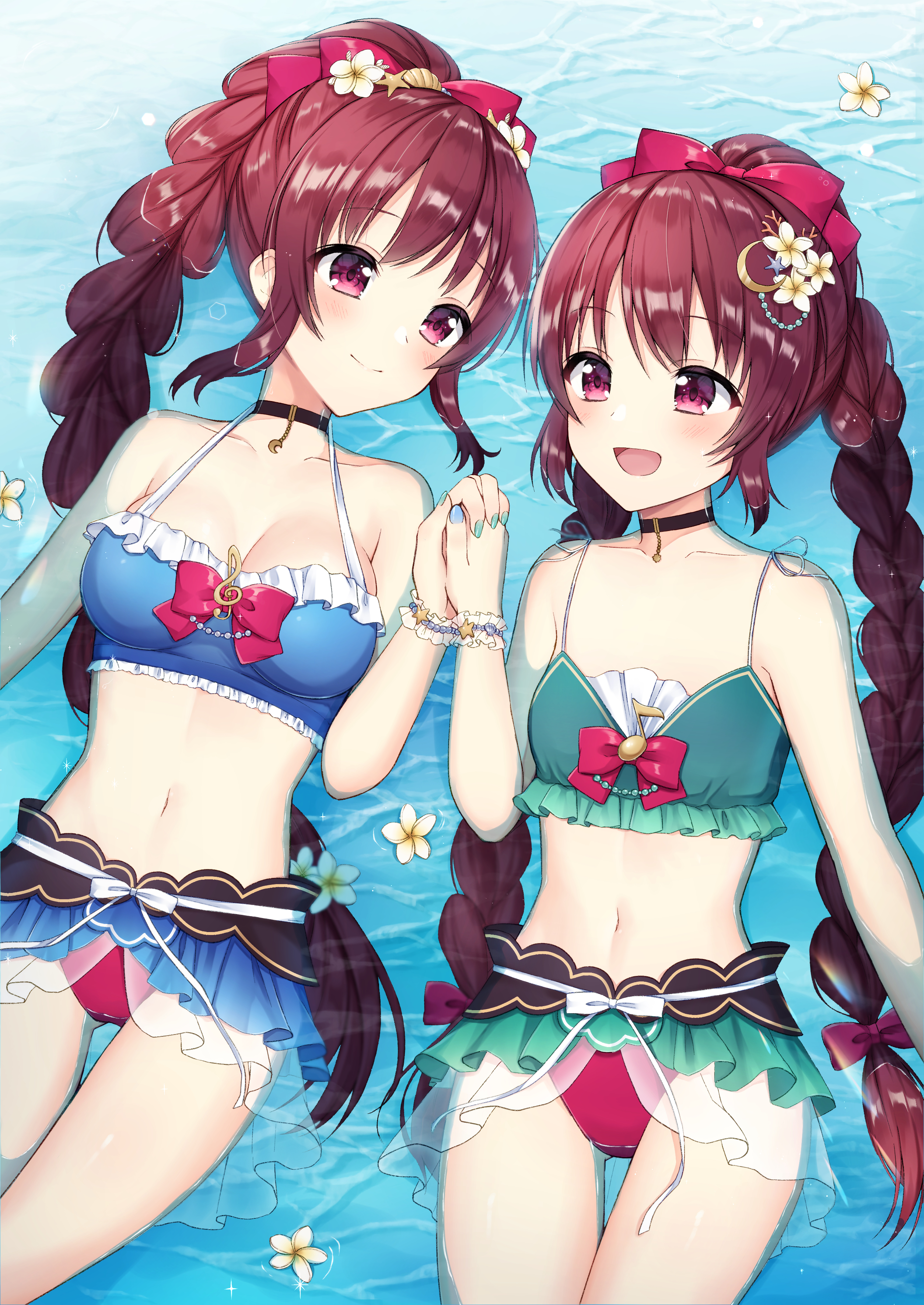 Anime 2508x3541 anime anime girls Magia Record: Mahou Shoujo Madoka☆Magica Gaiden Amane Tsukasa Amane Tsukuyo long hair ponytail redhead twins two women artwork digital art fan art