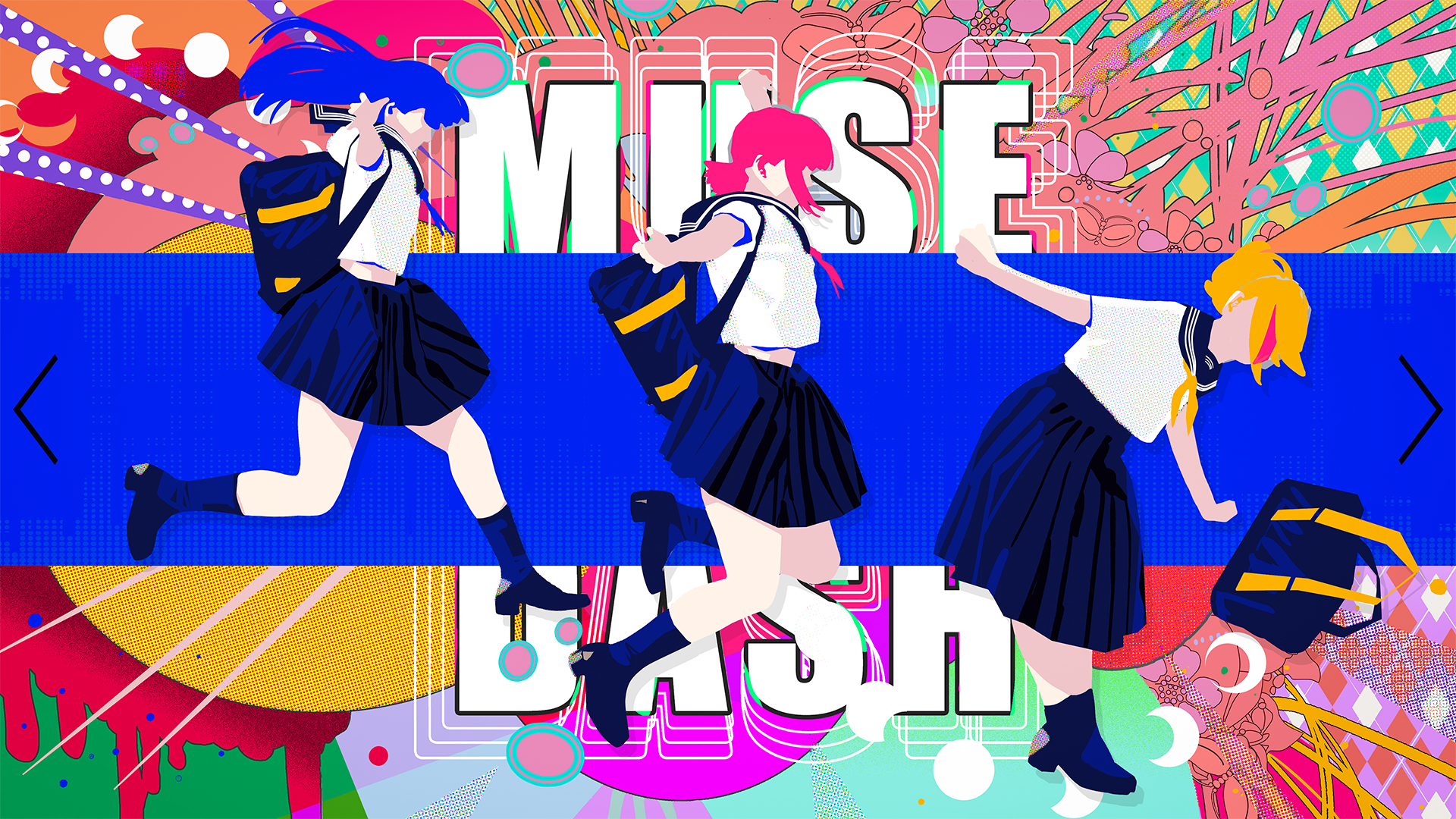 Anime 1920x1080 MuseDash anime girls Kawai (artist) music colorful school uniform schoolgirl backpacks