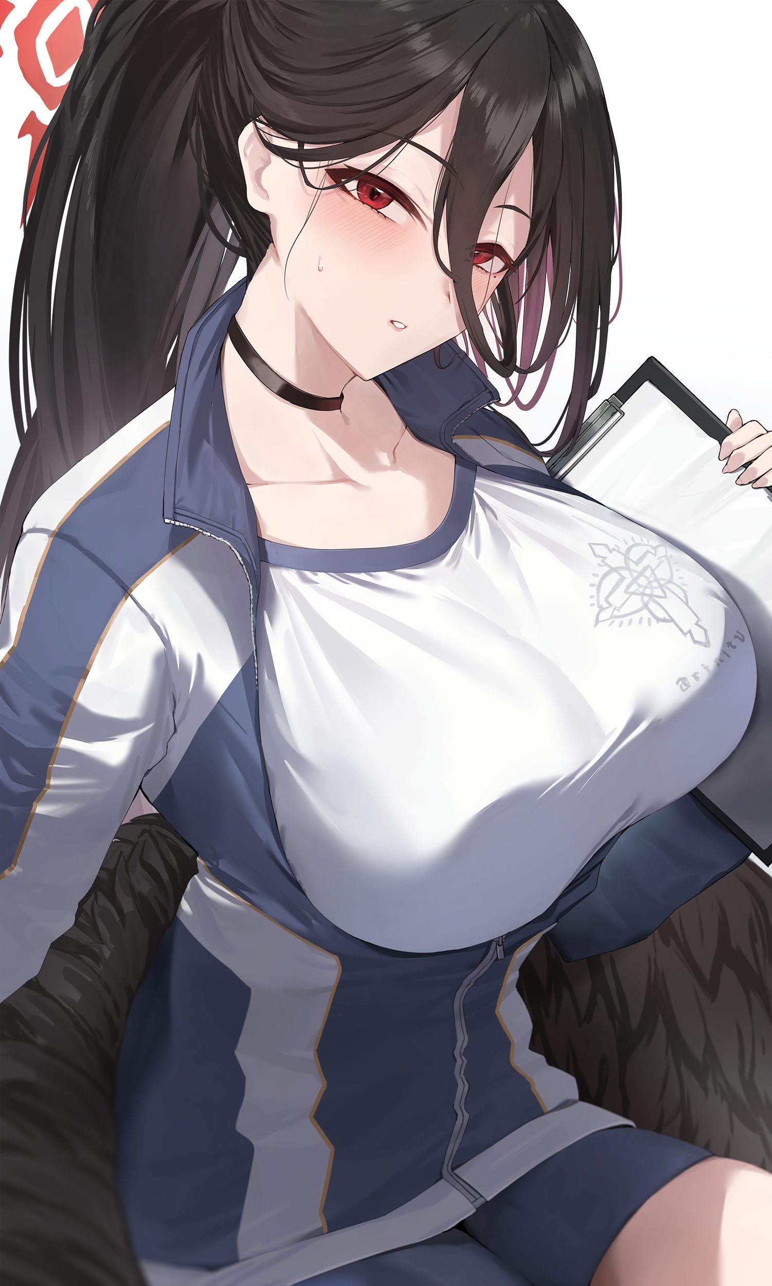Anime 1500x2500 Blue Archive Hanekawa Hasumi (Blue Archive) Neshia anime girls ponytail wings red eyes big boobs wide breasts