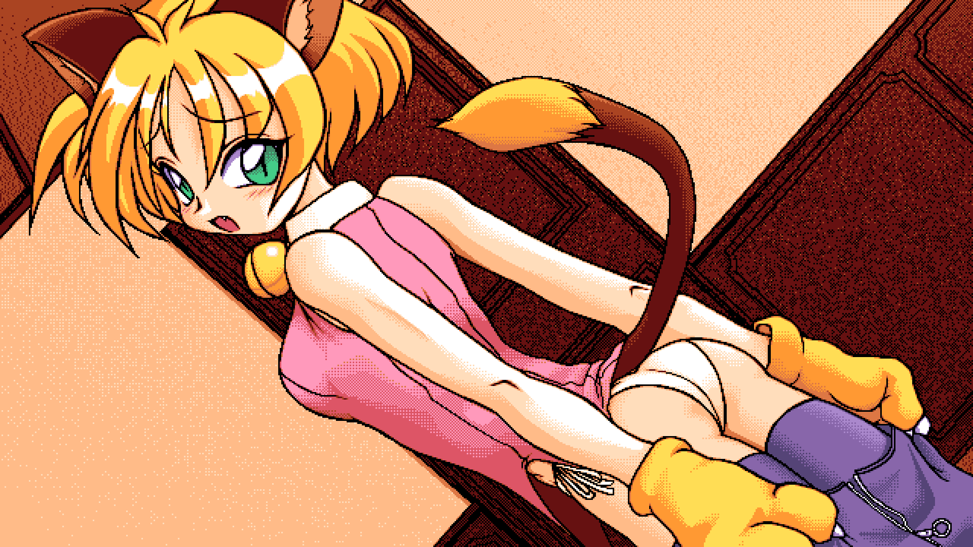 Anime 1920x1080 pixel art PC-98 anime girls Game CG panties ass cat girl cat ears cat tail